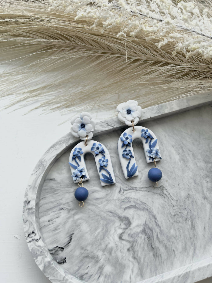 Blue China No. 4 - Handmade Polymer Clay Earrings