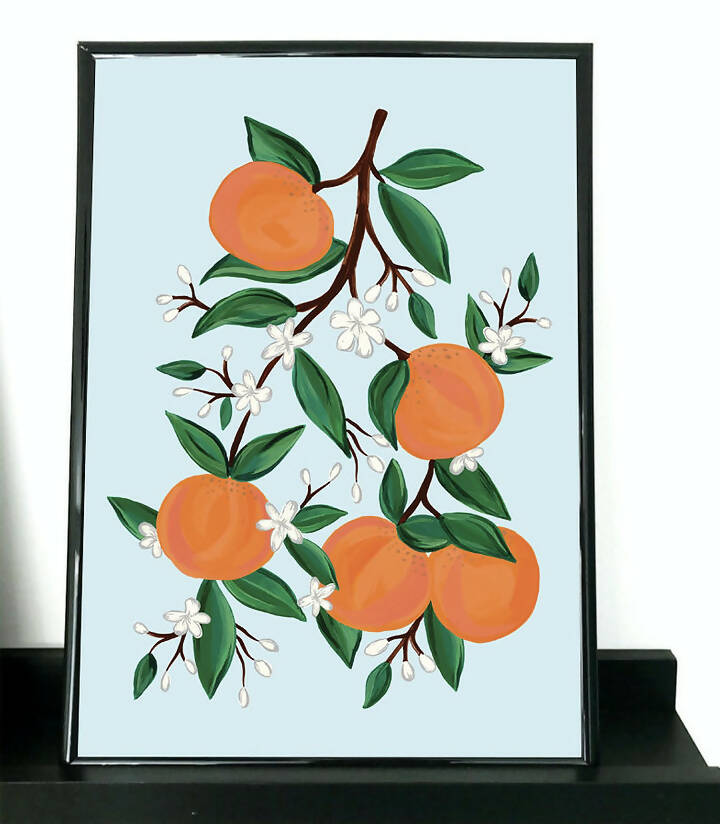 Orange Blossom Blue Art Print A4