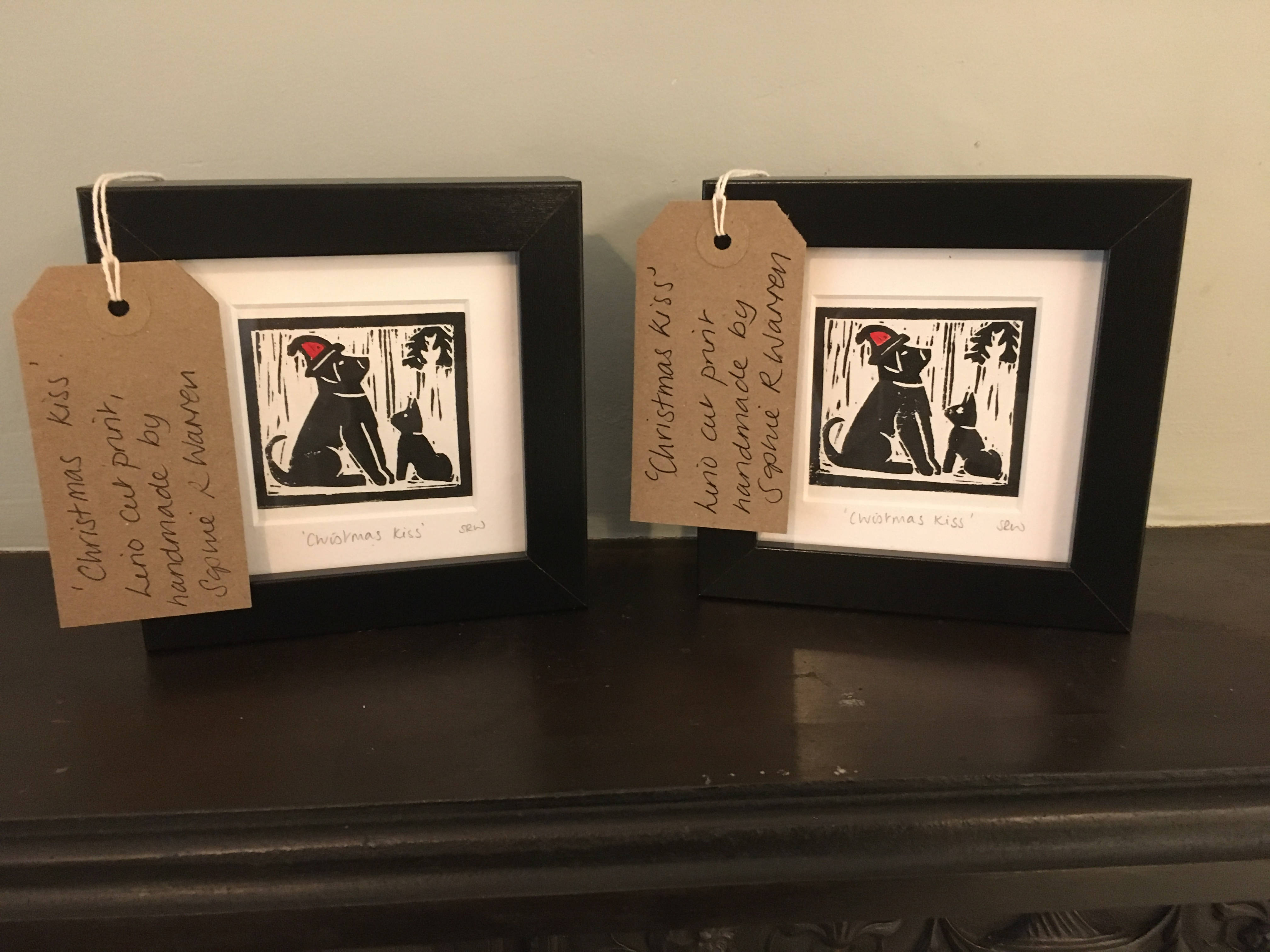 Christmas Kiss Framed Lino Cut Print