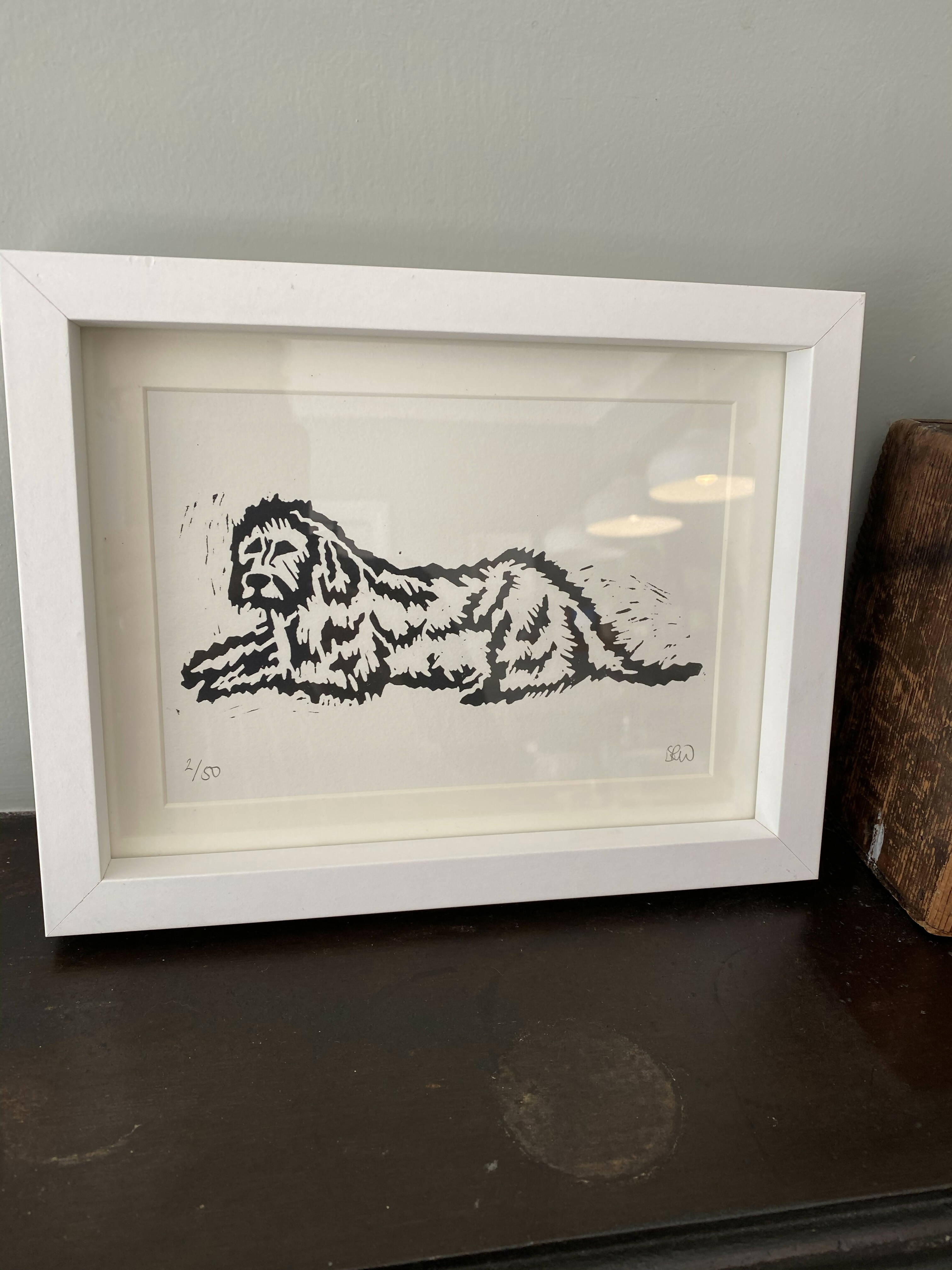 Cockapoo Framed Lino Cut Print