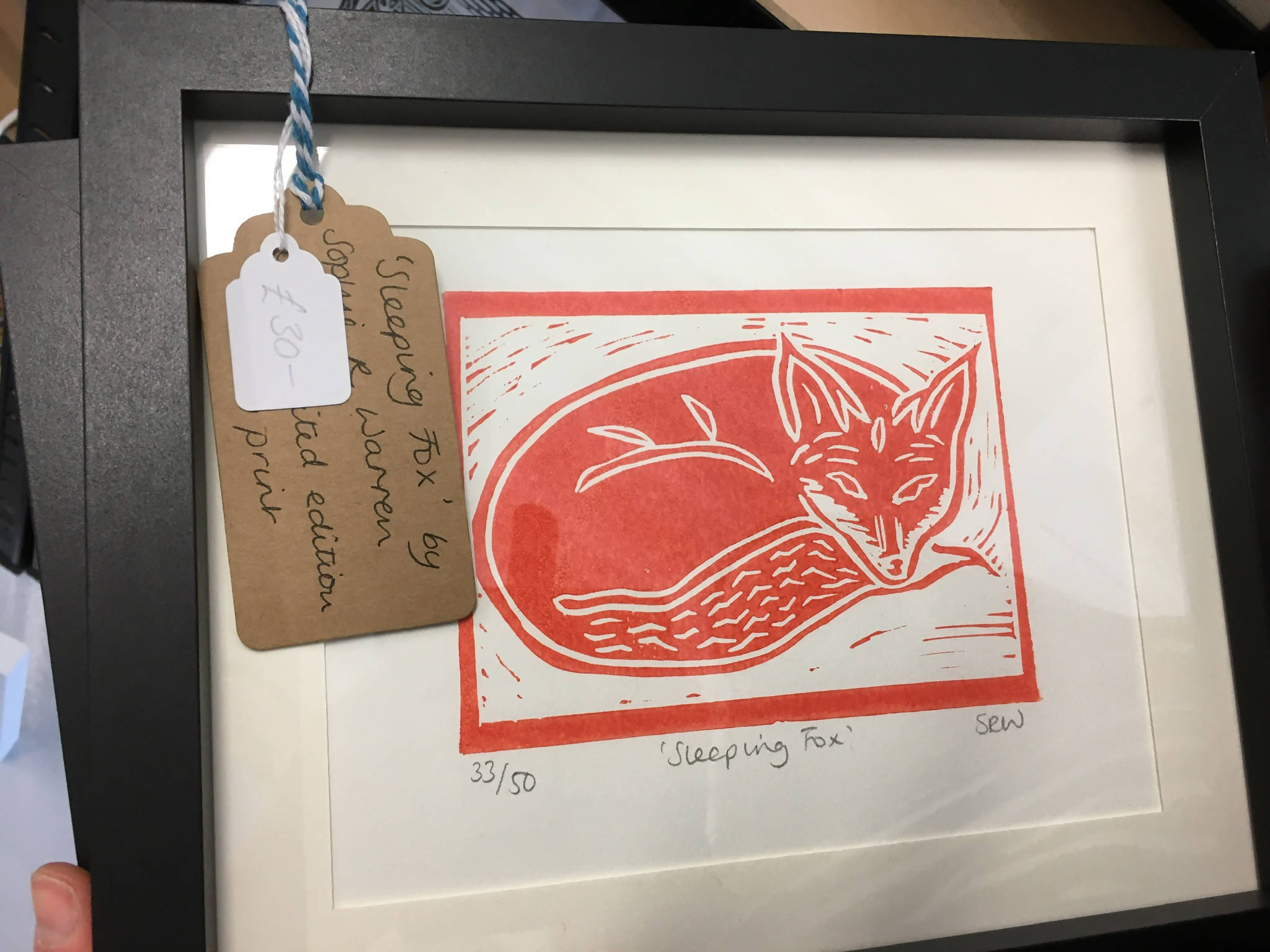 Sleeping Fox Framed Lino Cut Print