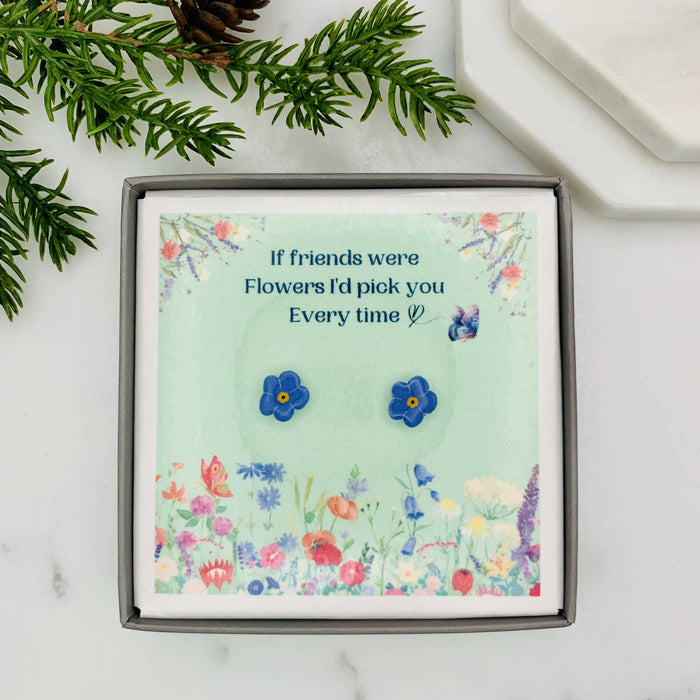 If friends were Flowers, Boxed Jewellery quote Card with earrings.