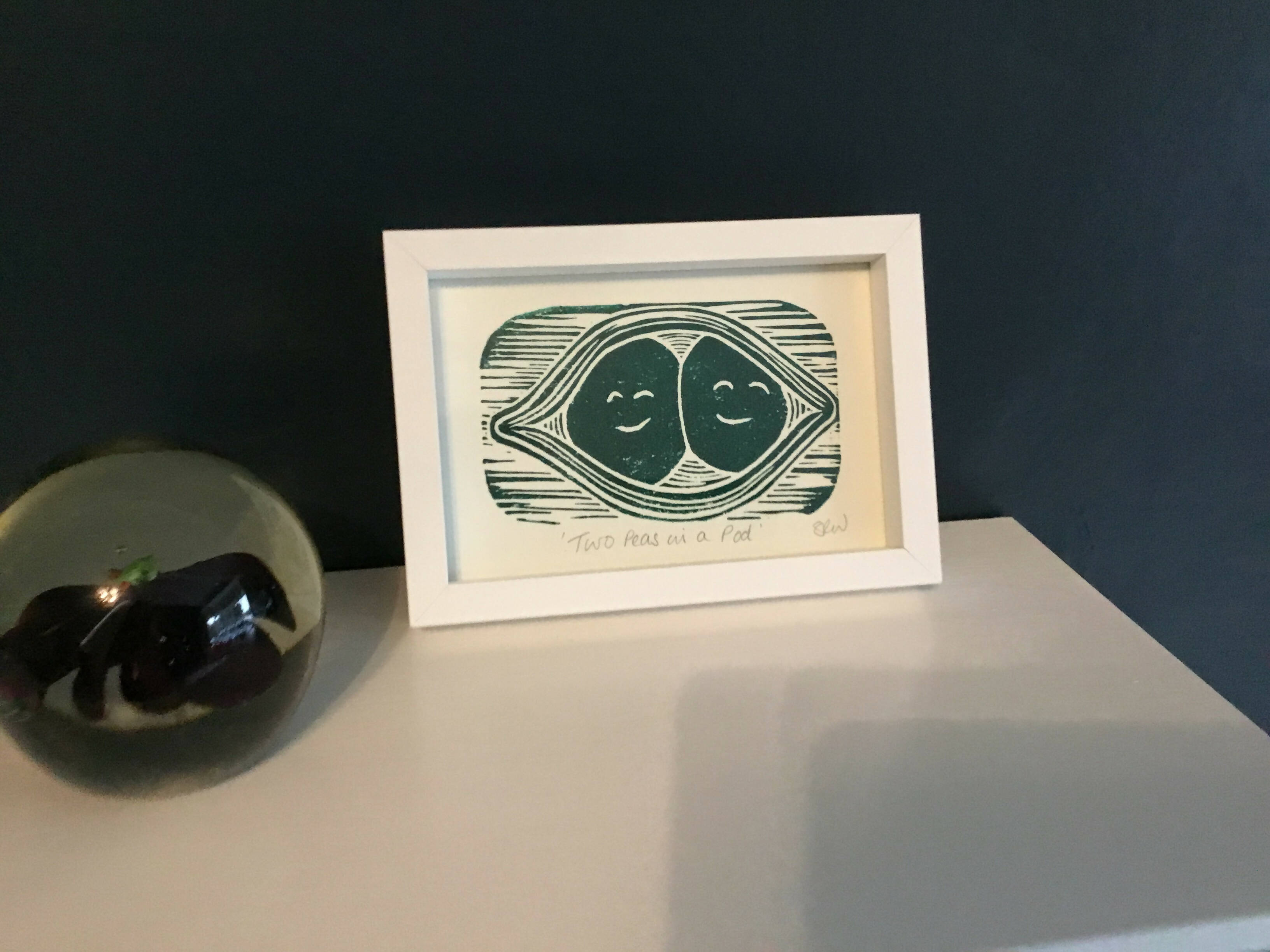 Two Peas in a Pod Framed Lino Cut Print