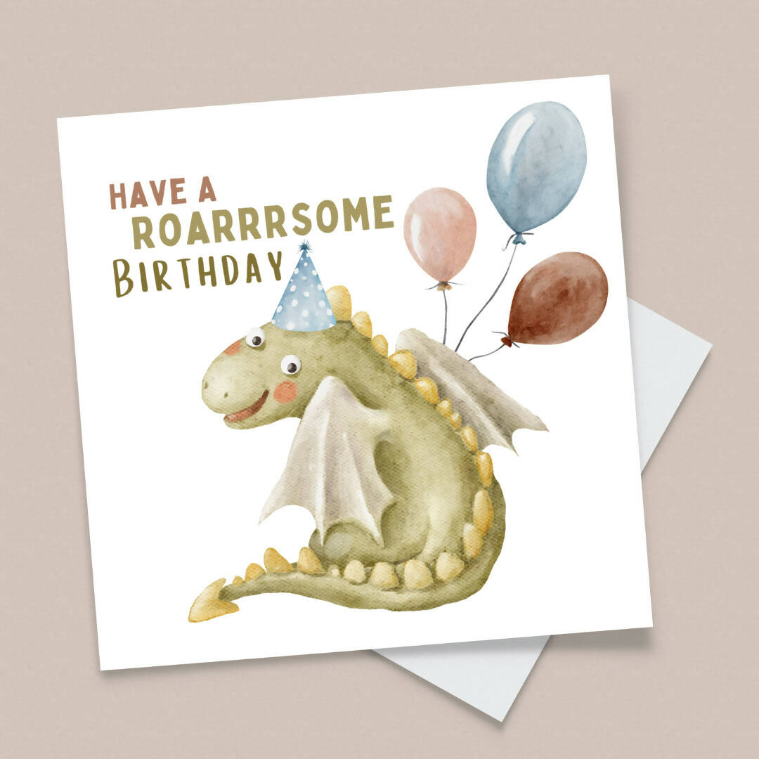 Happy Birthday Greeting Card- Dino