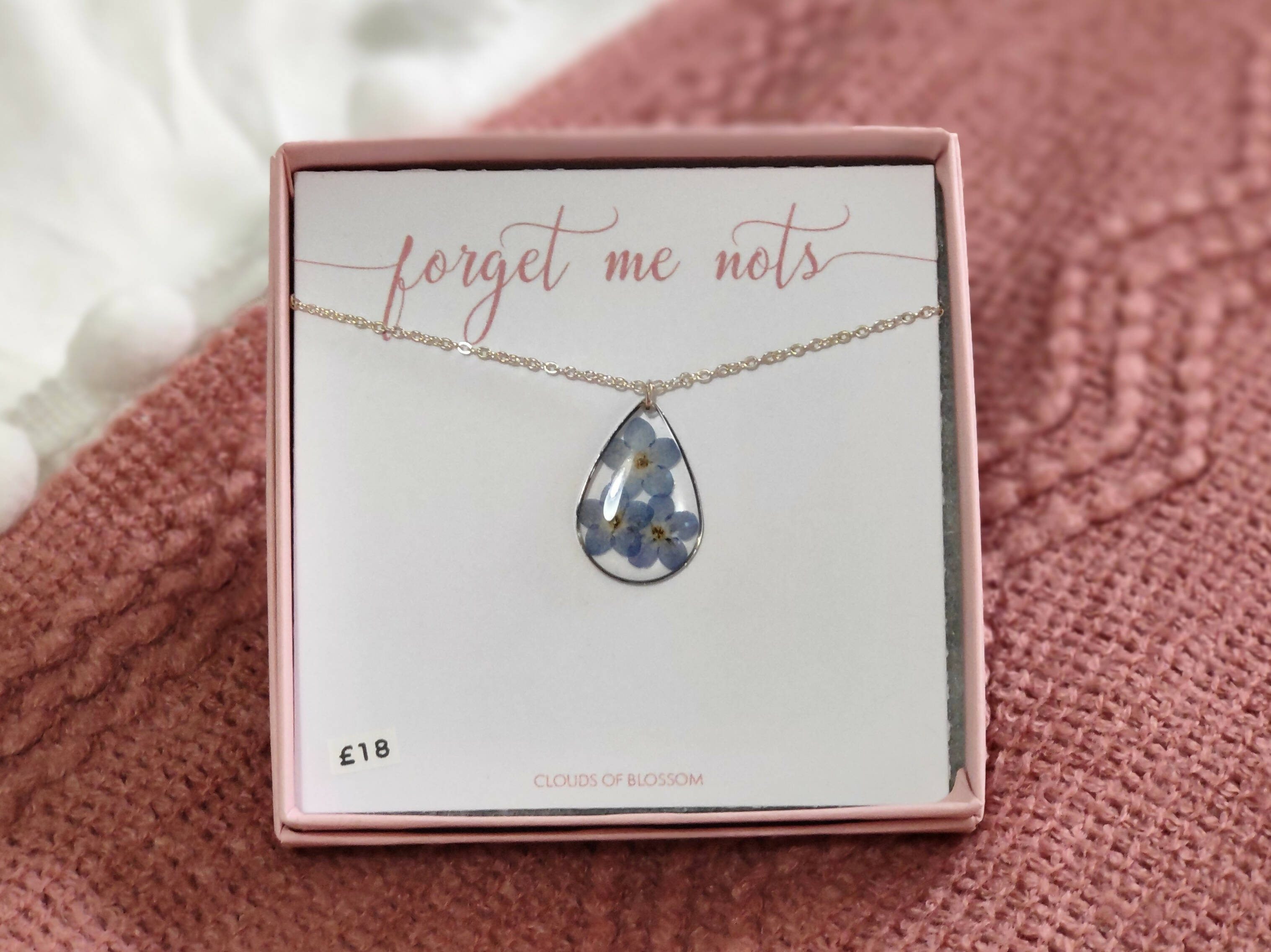 Forget Me Not Teardrop Necklace Silver Plated
