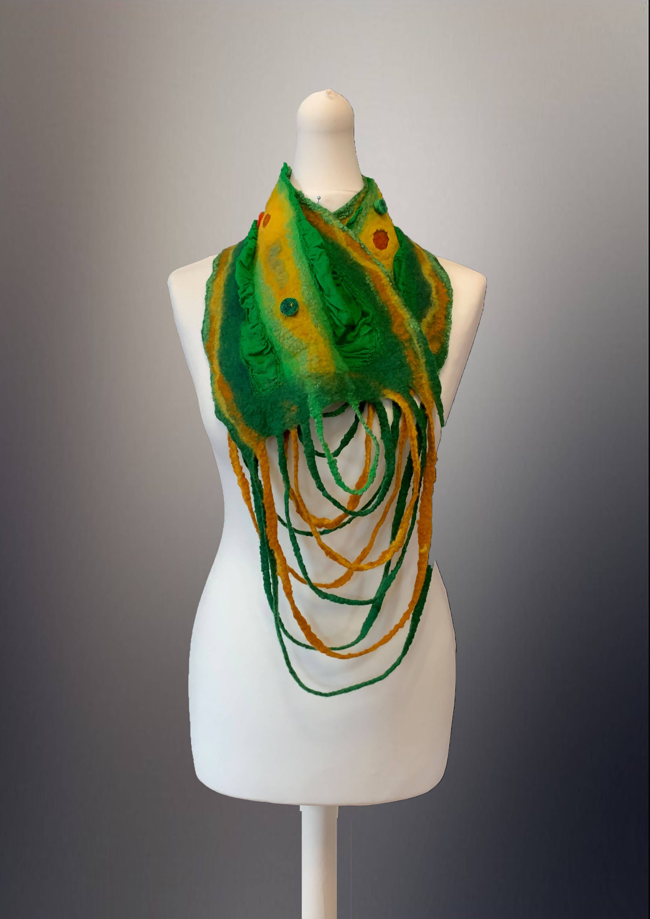 Nuno Felt Scarf - Green/Olive with Loop At The End