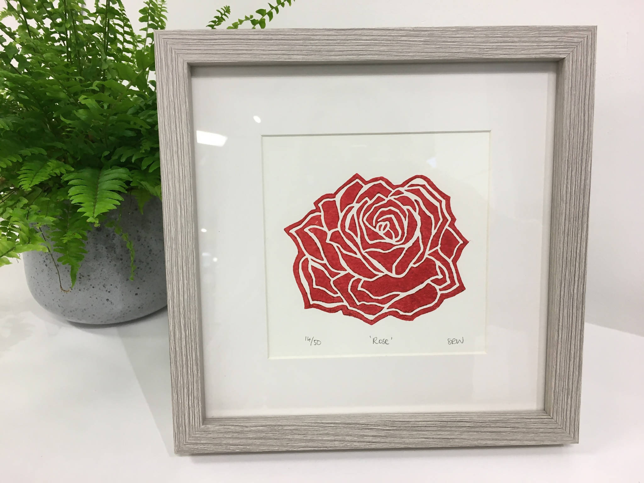 Rose Framed Lino Cut Print