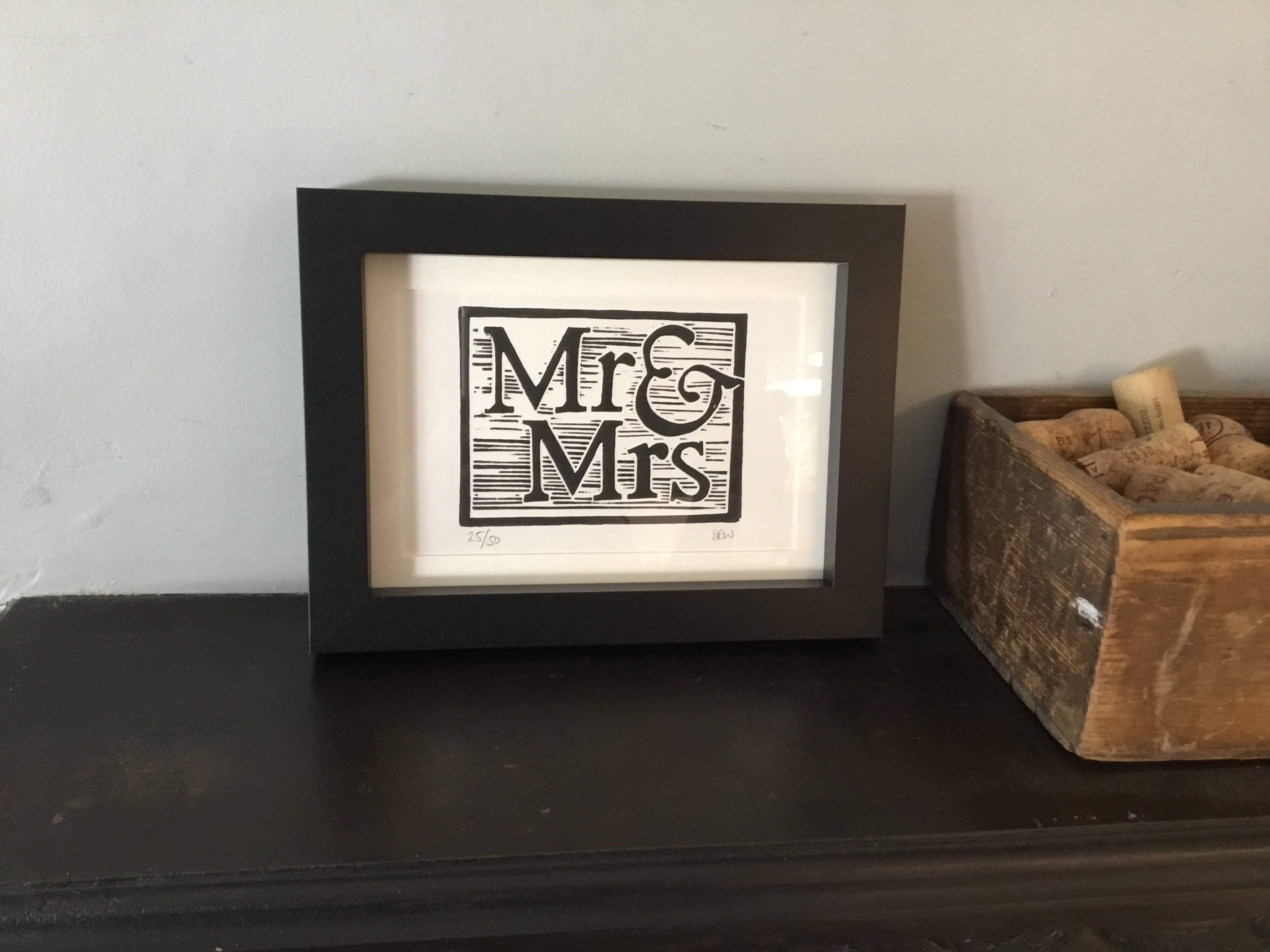 Mr & Mrs Framed Lino Cut Print