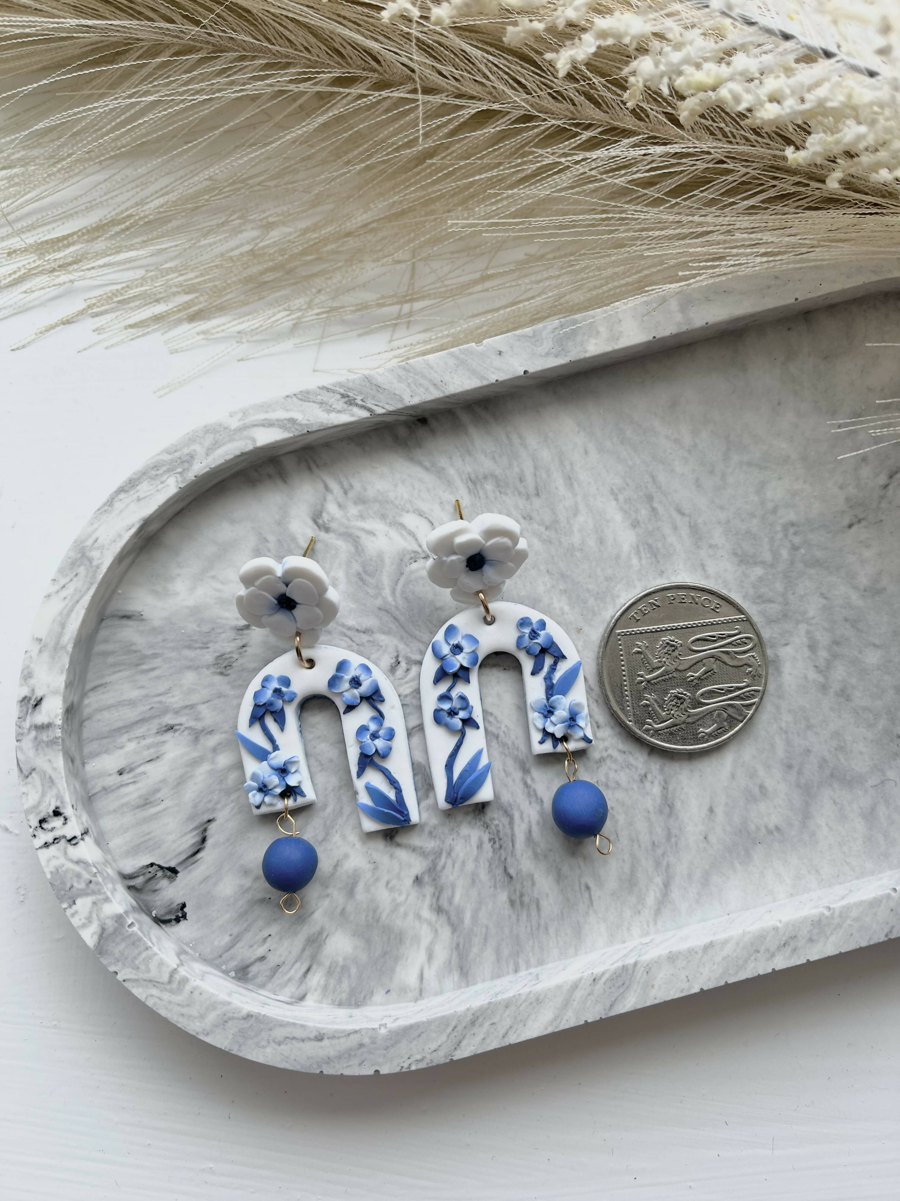 Blue China No. 4 - Handmade Polymer Clay Earrings