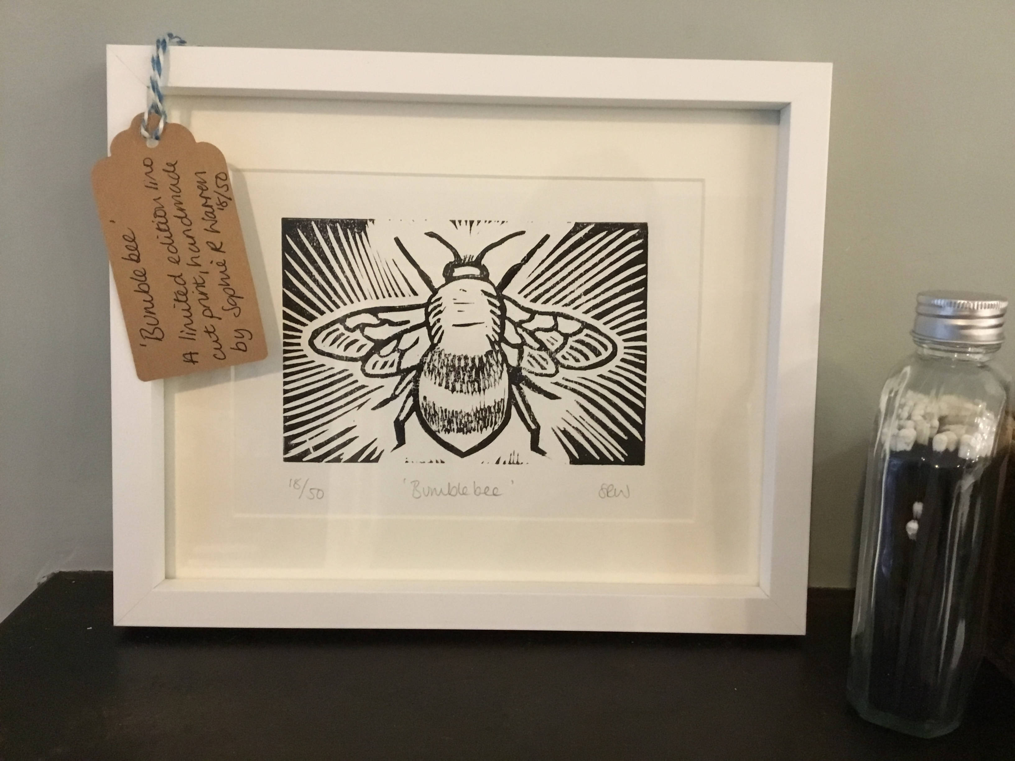 Bumblebee Framed Lino Cut Print