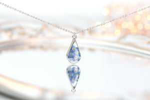 Forget Me Not Deep Teardrop Necklace Silver Plated