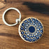 Hand Painted Dot Mandala Wooden Key Ring: Navy and Titanium White