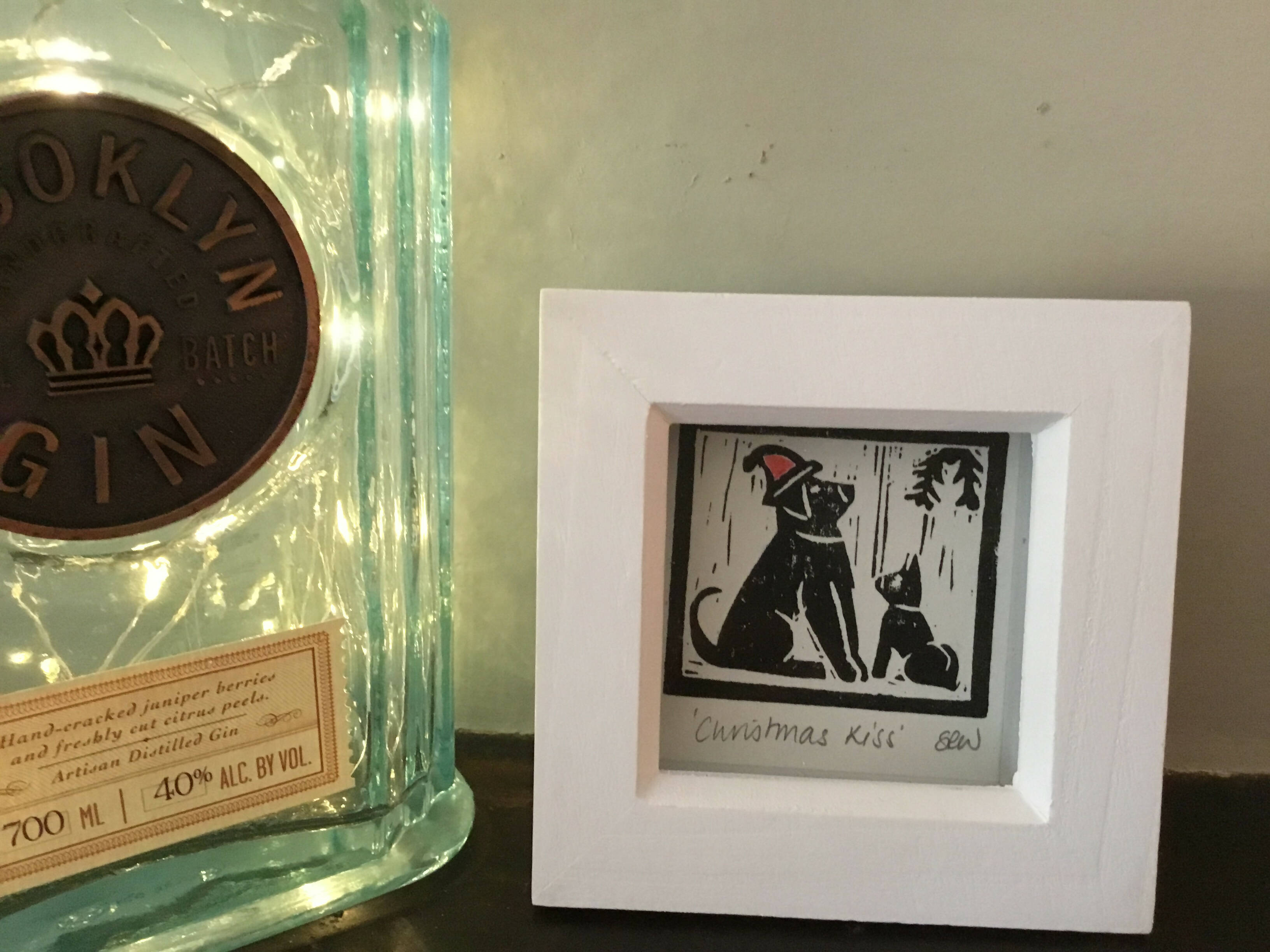 Christmas Kiss Framed Lino Cut Print