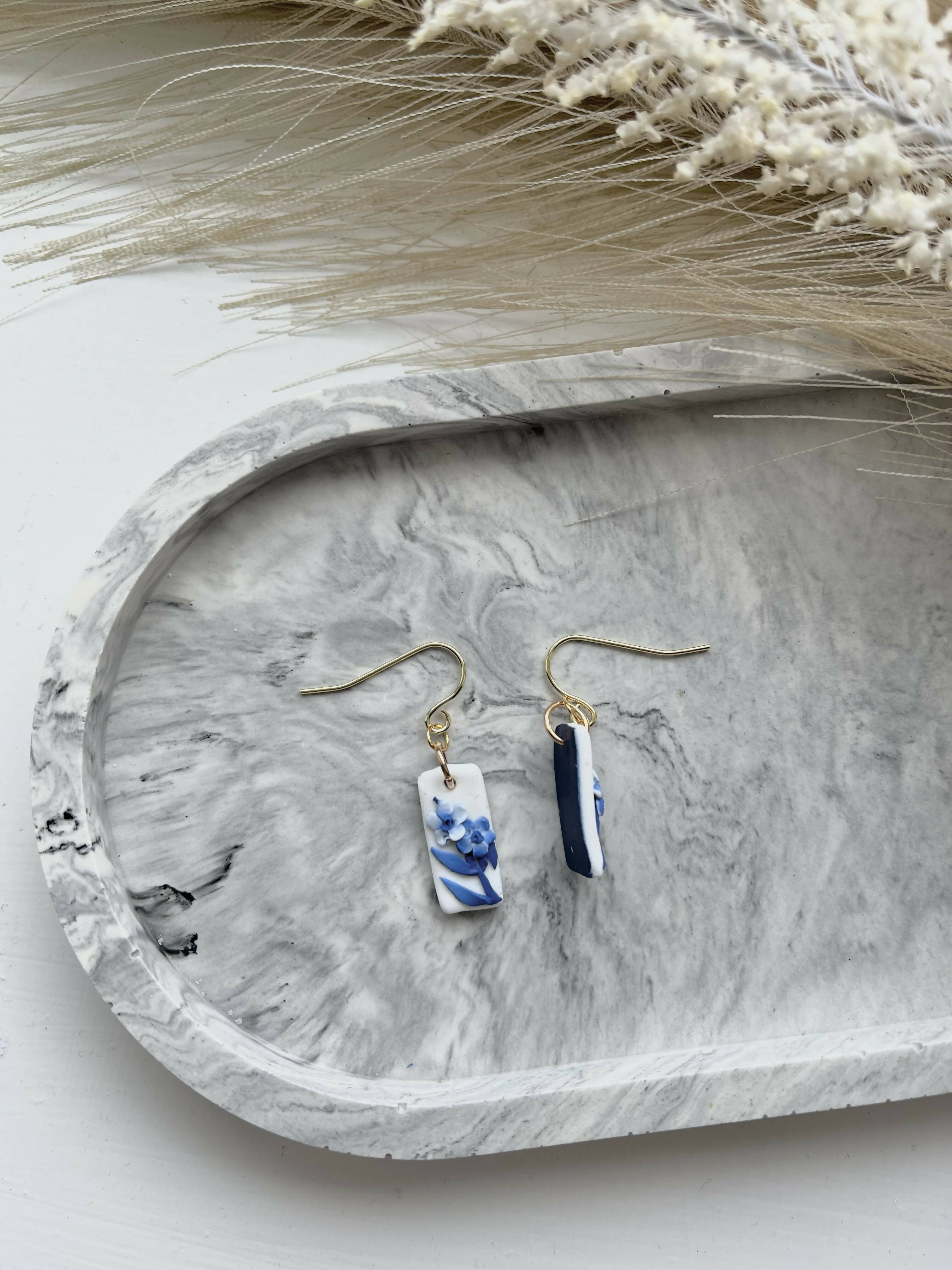 Blue China No. 8 - Handmade Polymer Clay Earrings