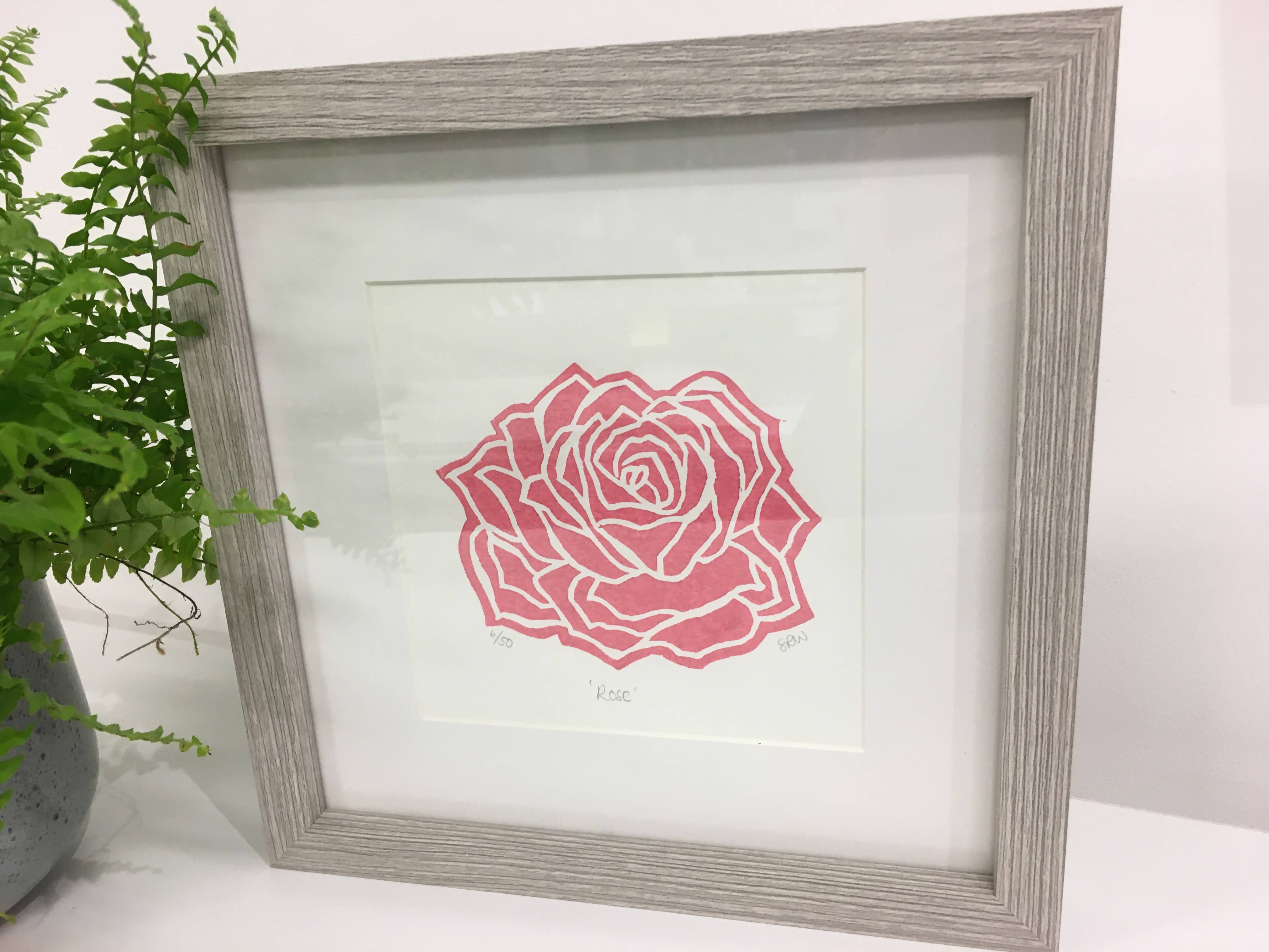Rose Framed Lino Cut Print