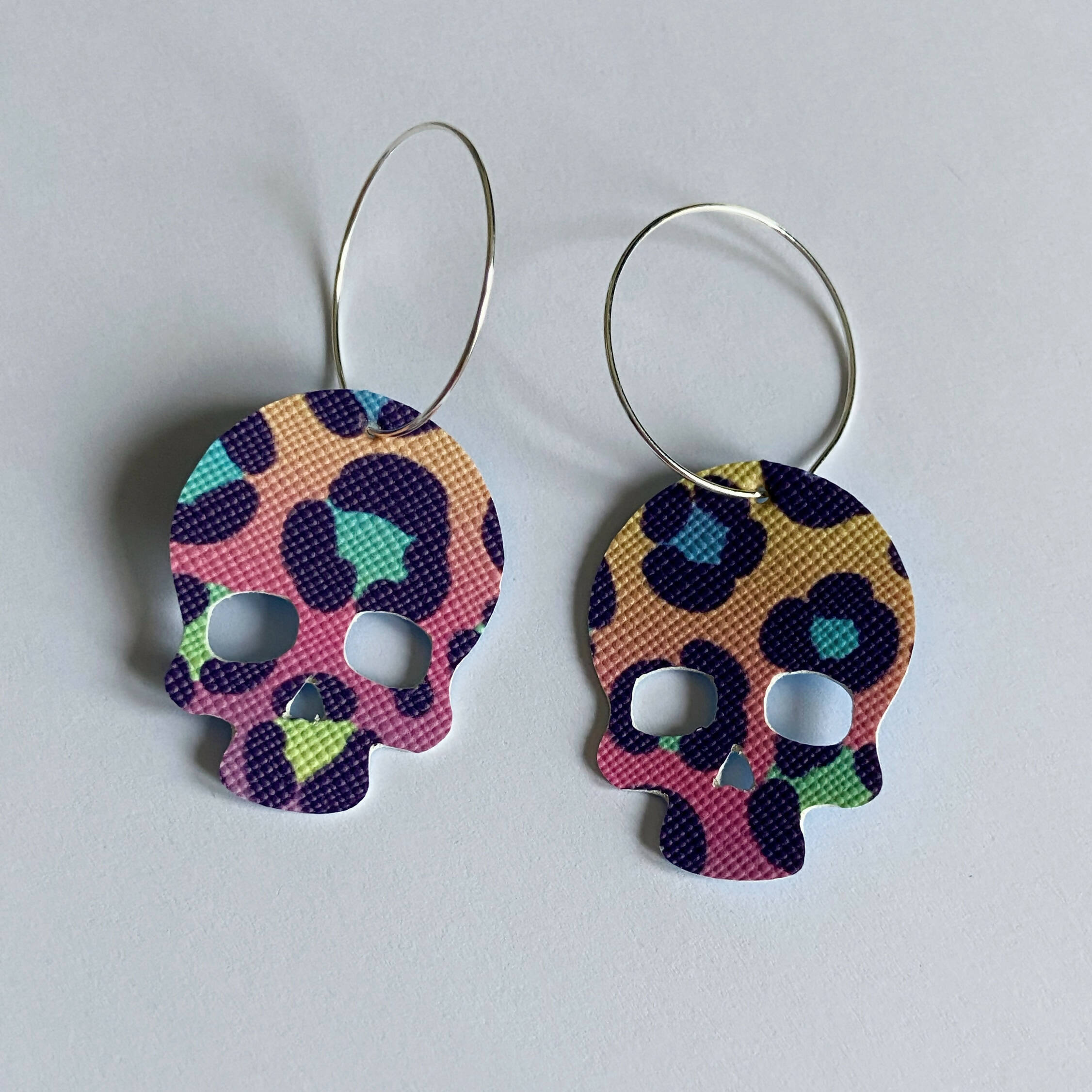 Rainbow Leopard Skull Hoops