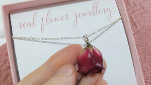 Large Red Rose Necklace Silver Plated
