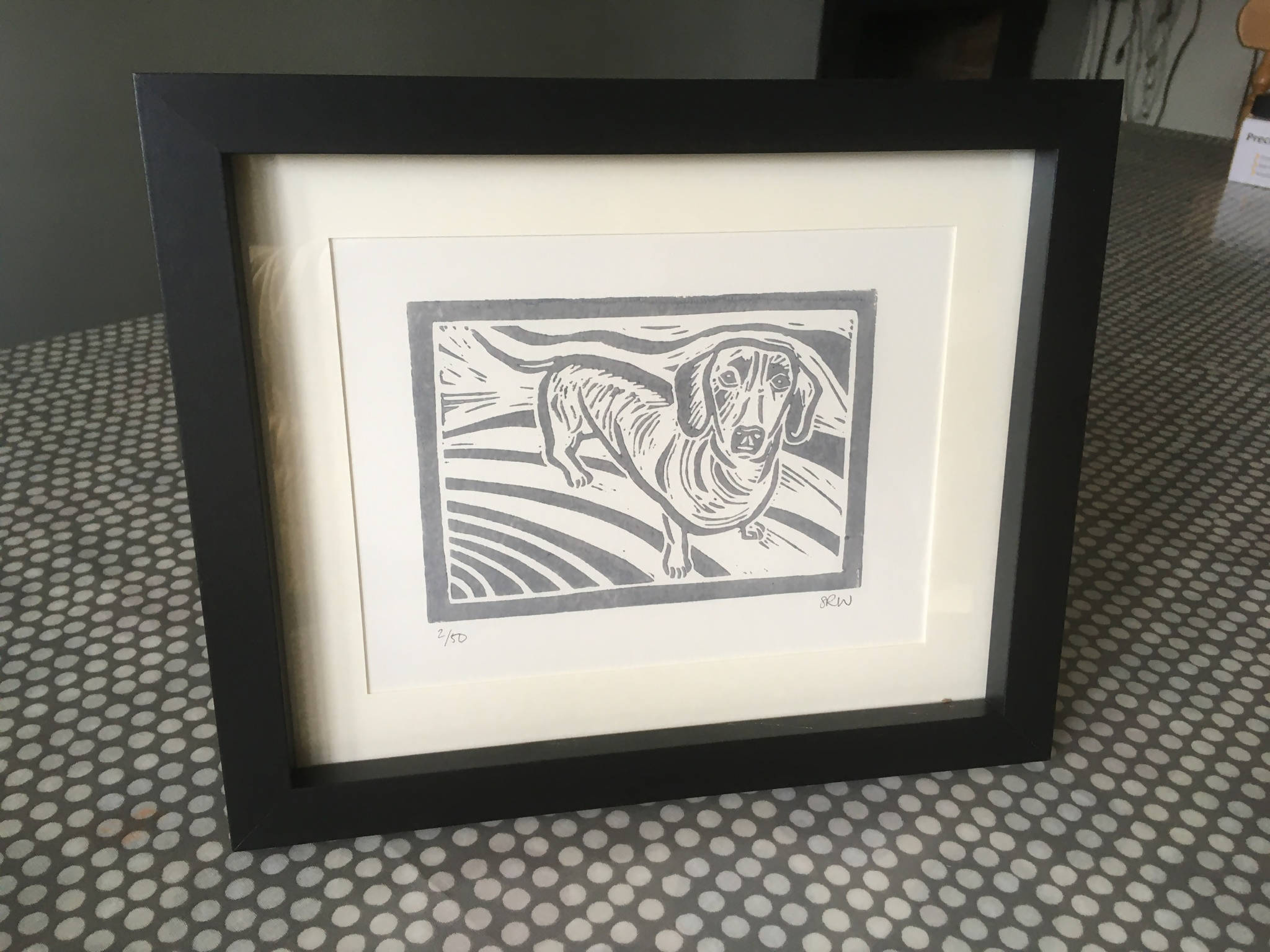 Sausage Dog Framed Lino Cut Print