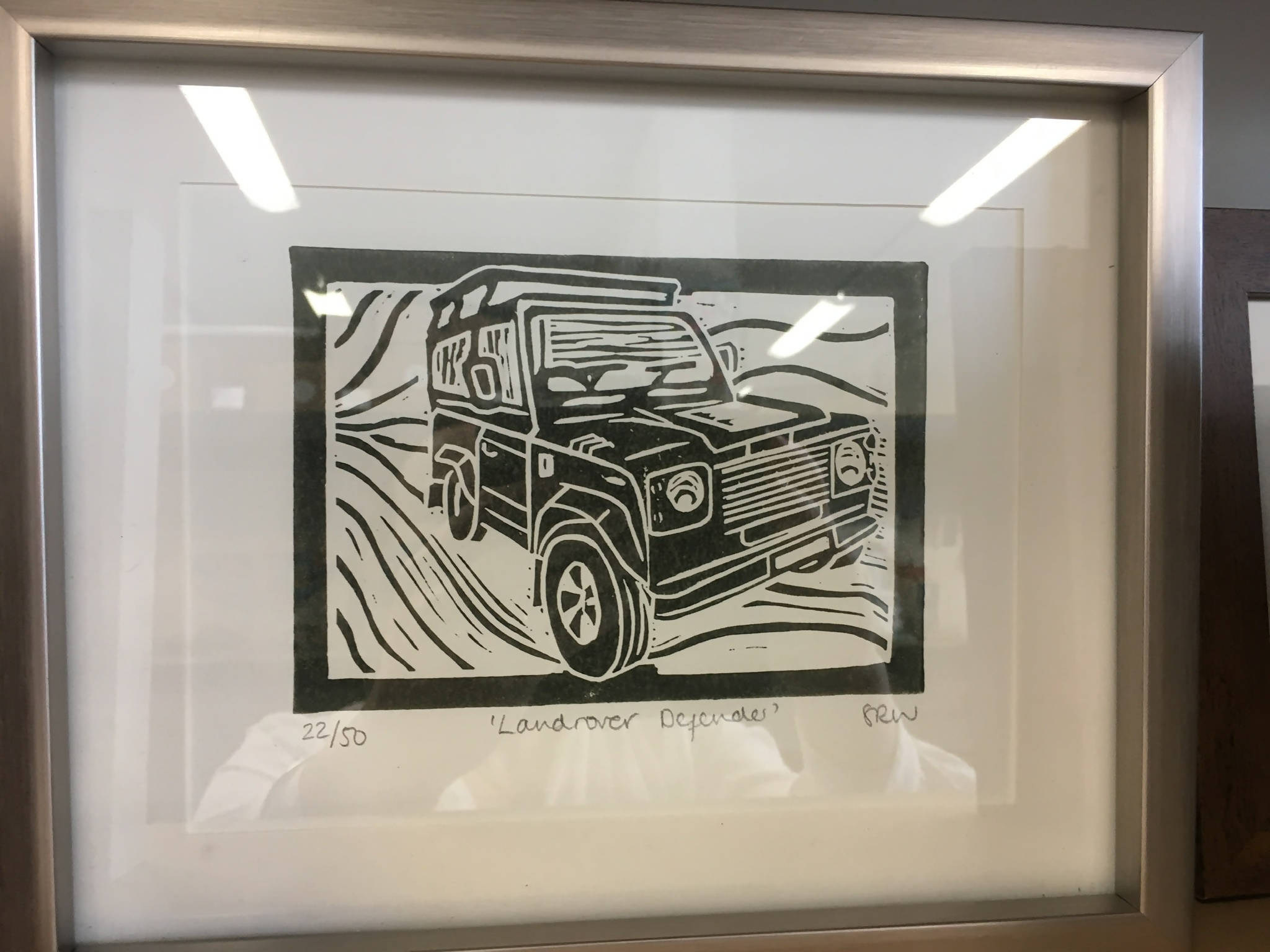 Land Rover Defender Framed Lino Cut Print