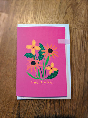 happy birthday orange flowers pink card pic