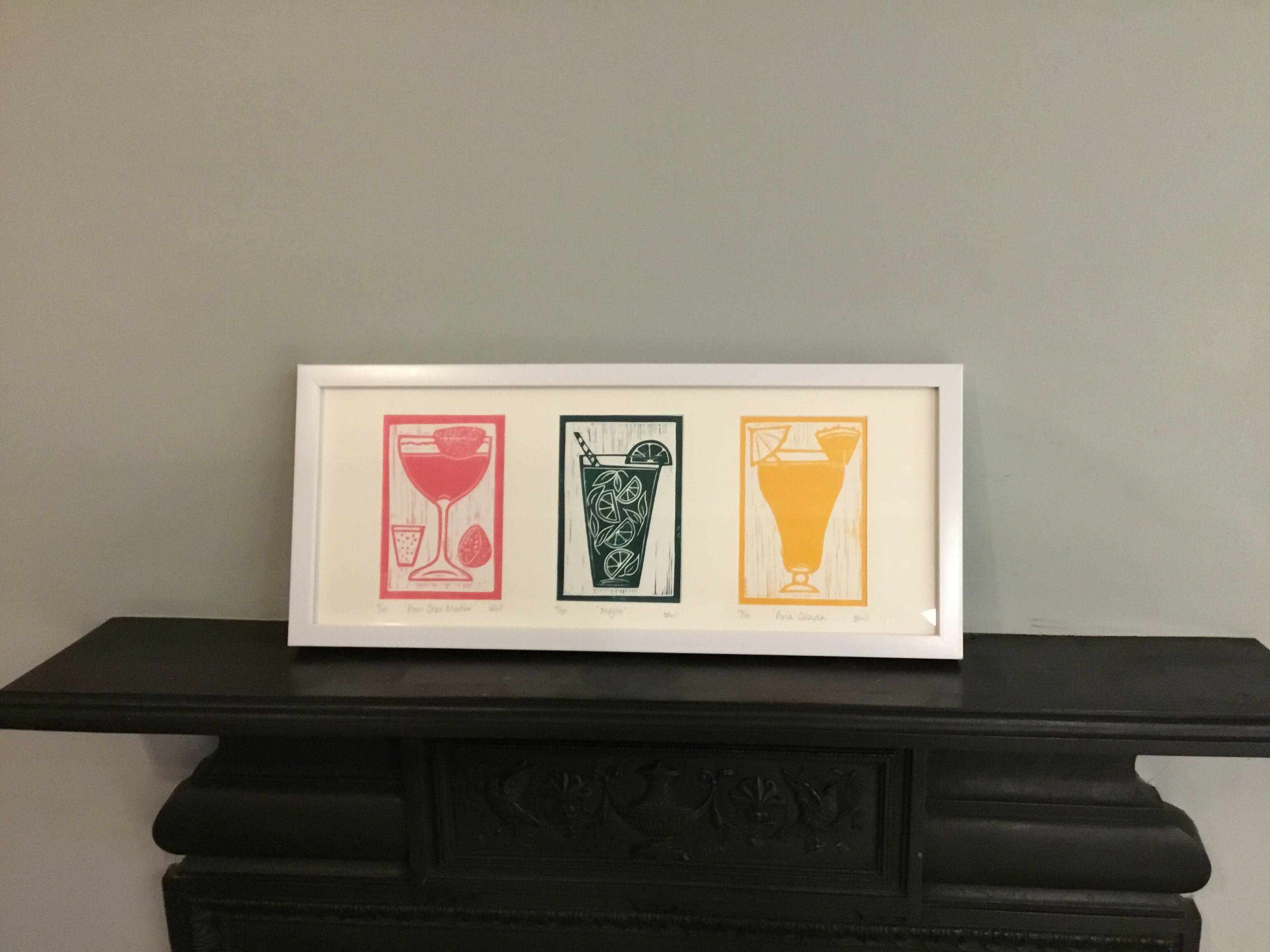 A Time for Cocktails Framed Lino Cut Print