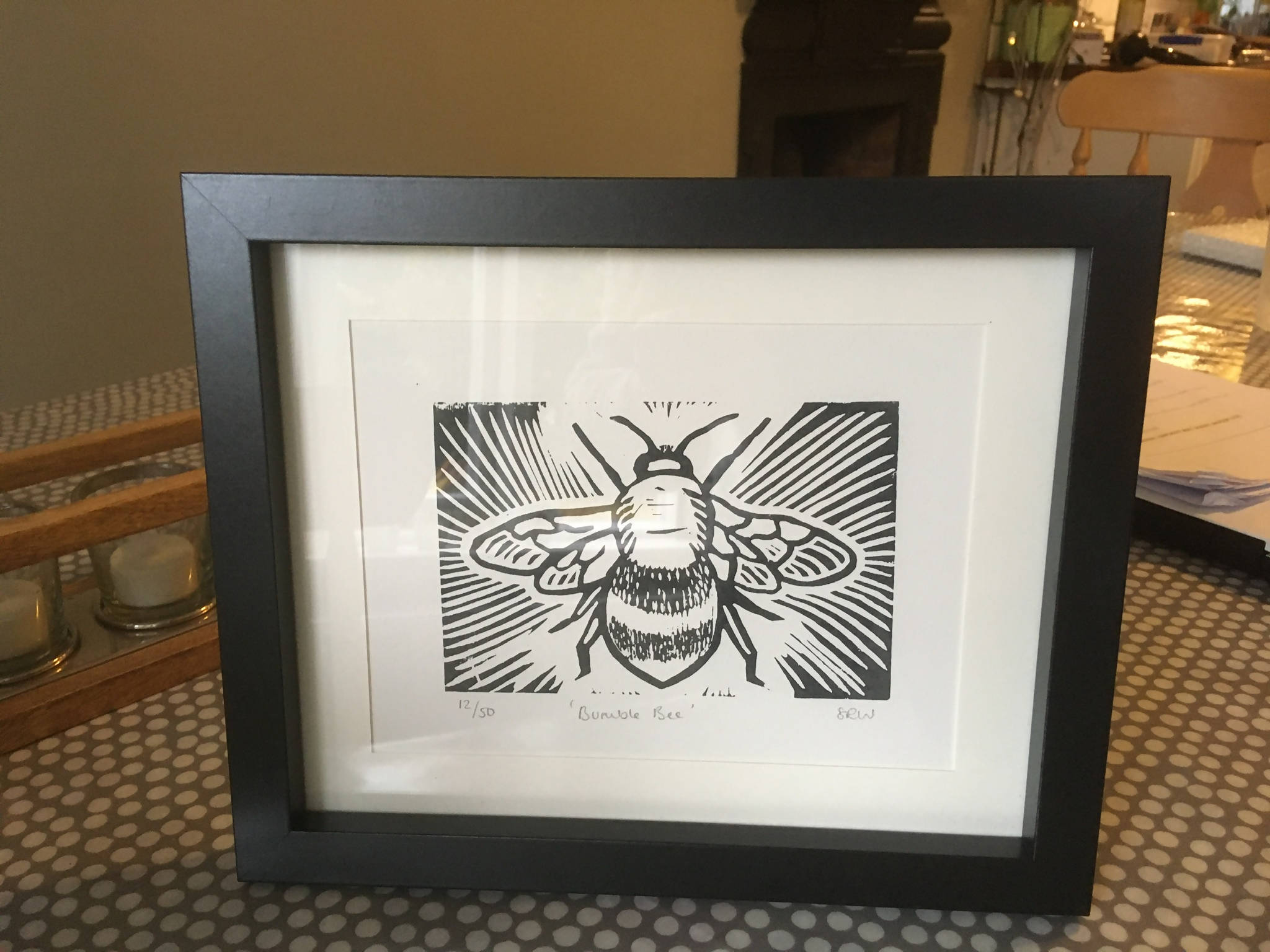 Bumblebee Framed Lino Cut Print