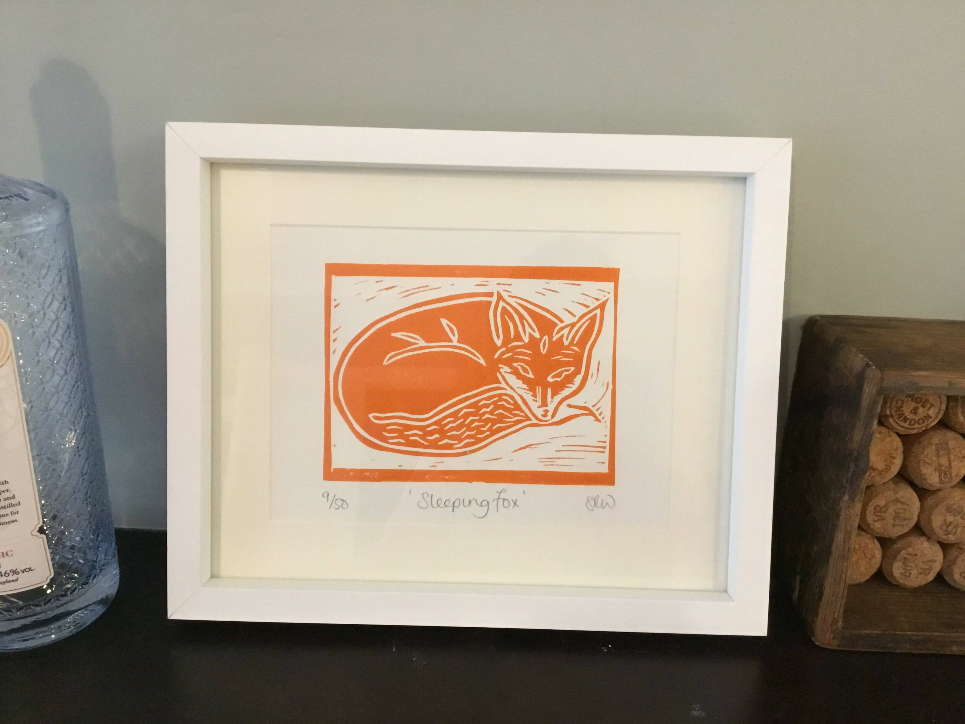 Sleeping Fox Framed Lino Cut Print