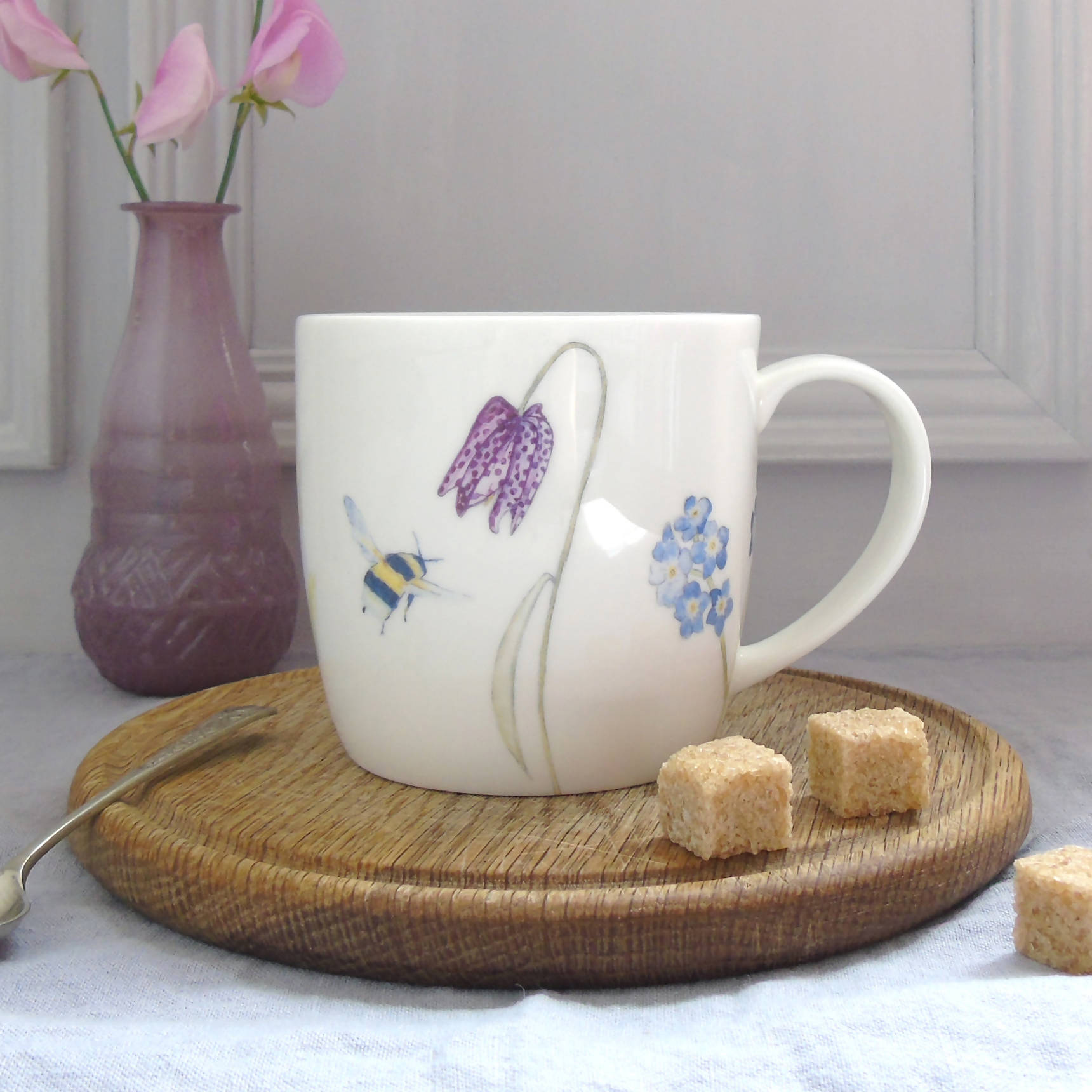 Fine Bone China Spring Flower and Bee Mug