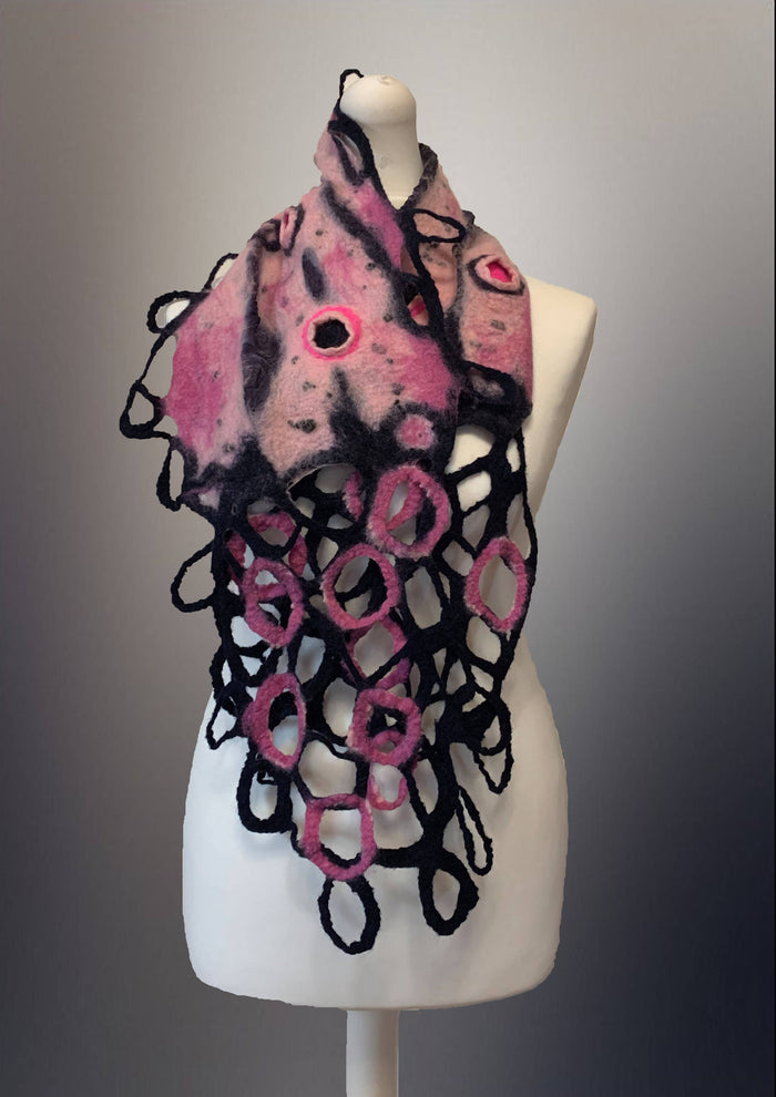 Nuno Felt Scarf Navy and pink scarf with creators