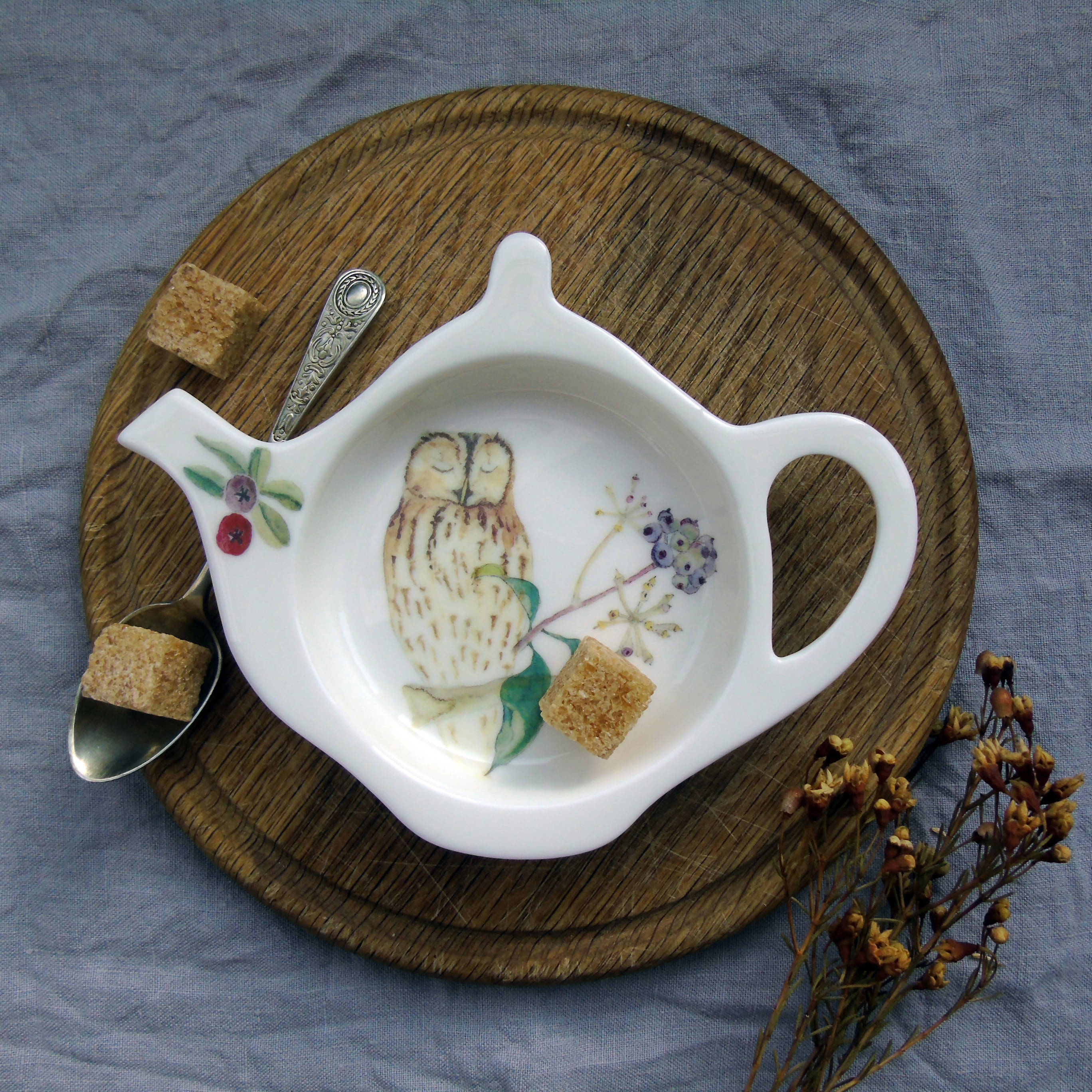 Teabag Tidy Tawny Owl and Ivy Berries