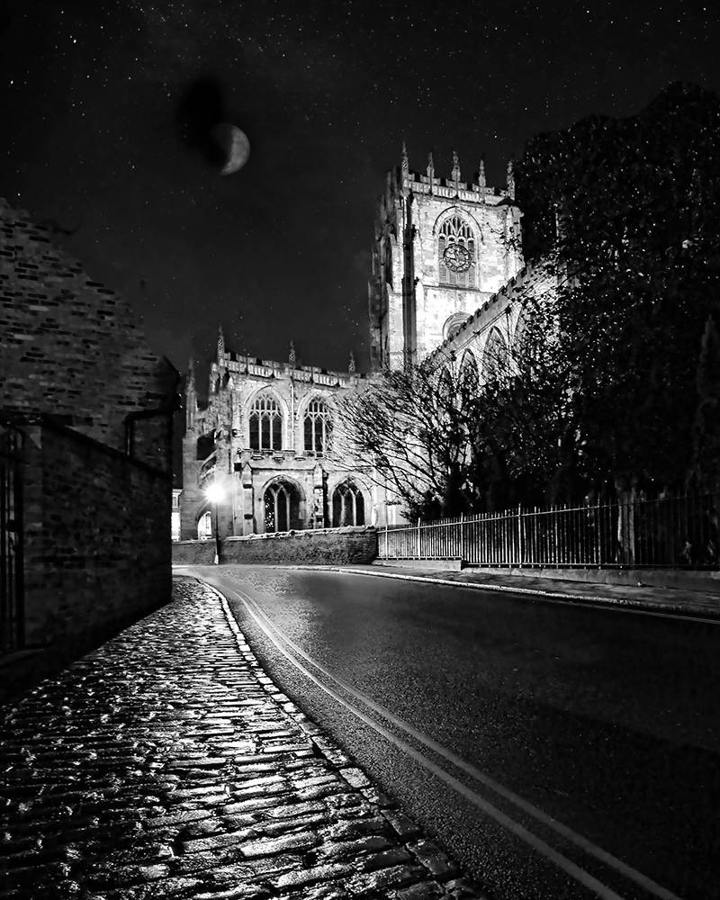 Moon over St Marys, Beverley (B/W Photograph)