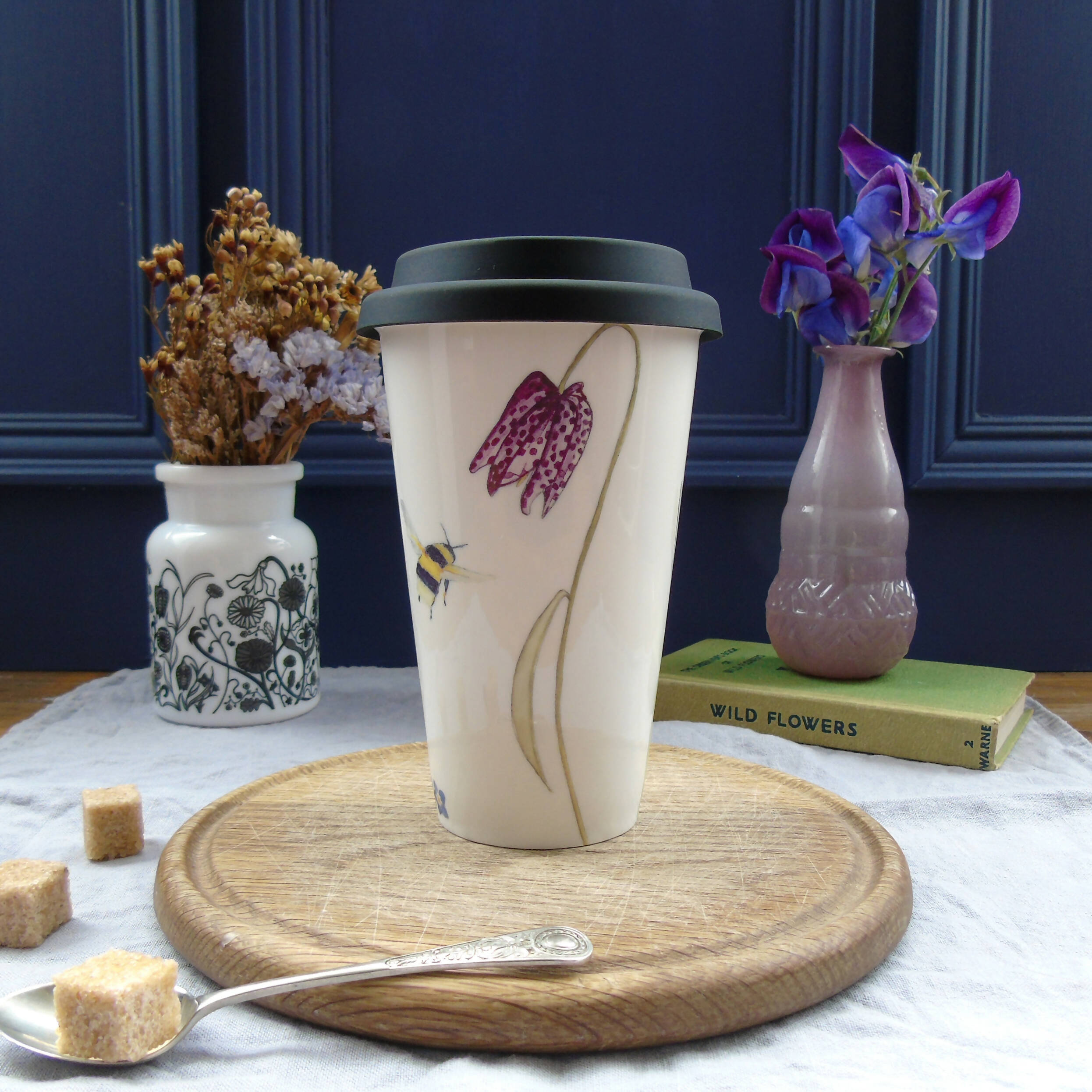 Bee and Spring Flower Bone China Travel Mug