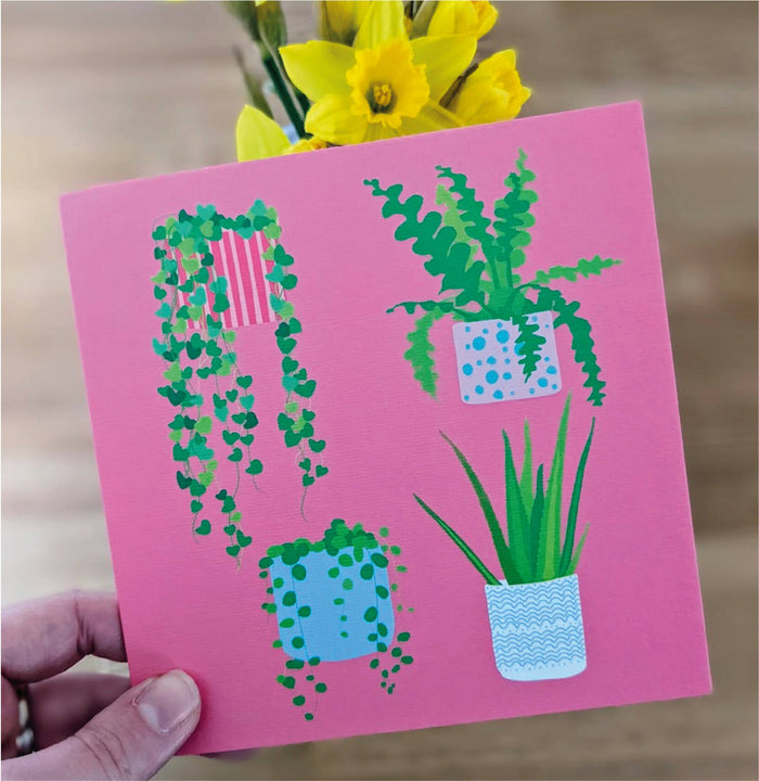 Pink Houseplants Greetings Card