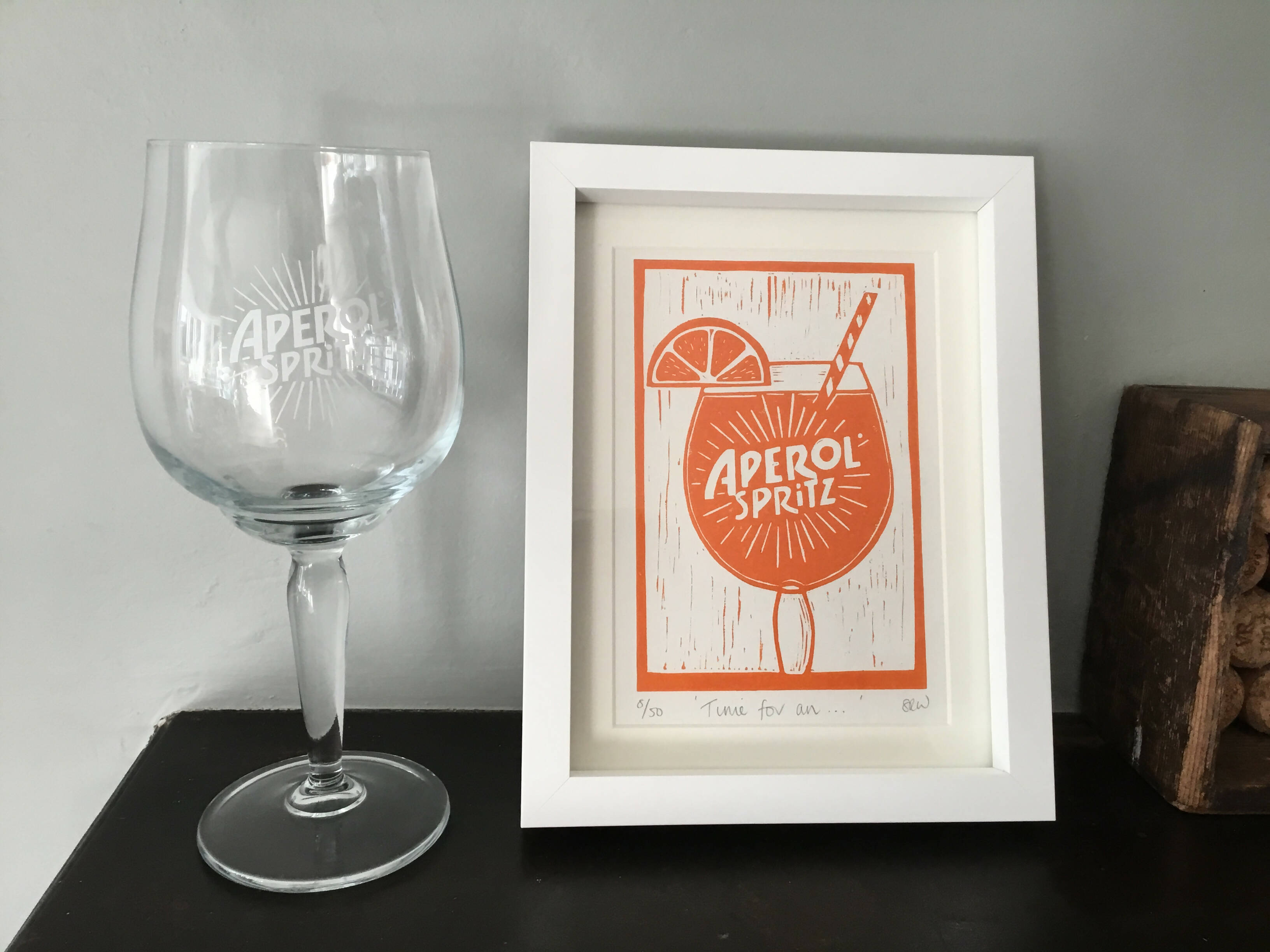 Aperol Drink Framed Lino Cut Print