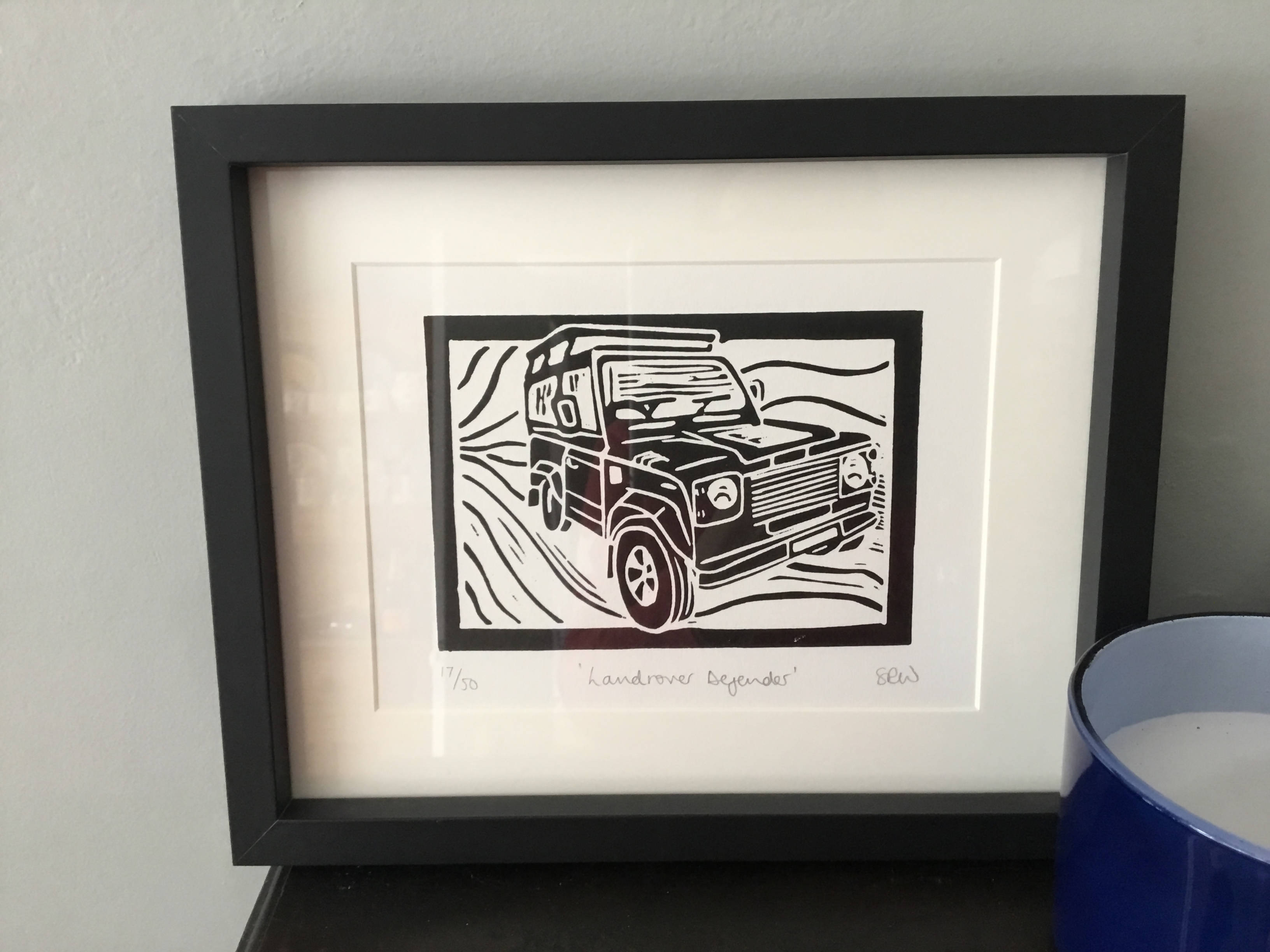 Land Rover Defender Framed Lino Cut Print
