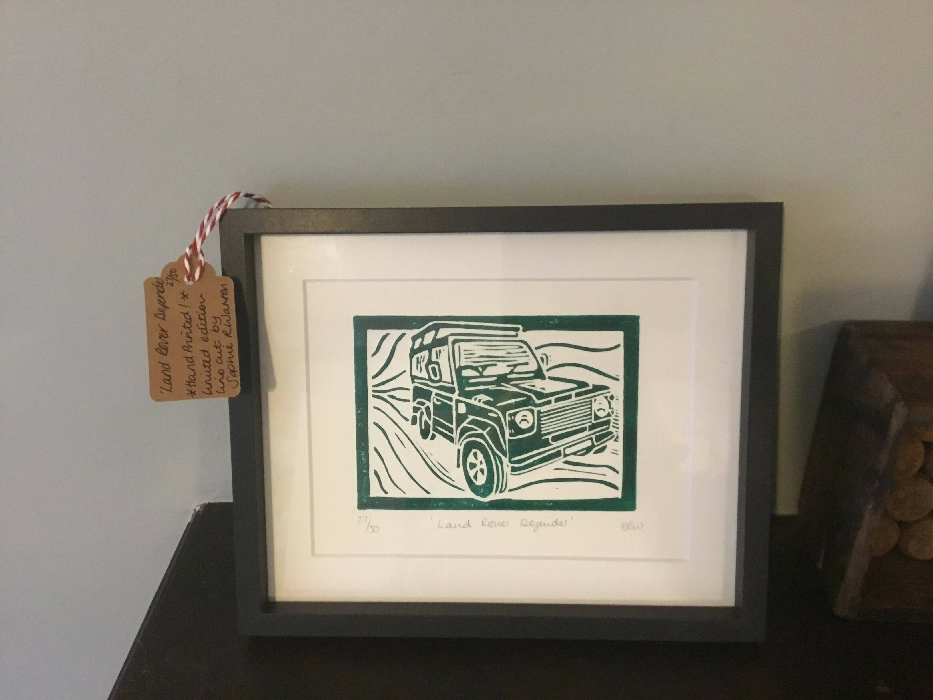Land Rover Defender Framed Lino Cut Print