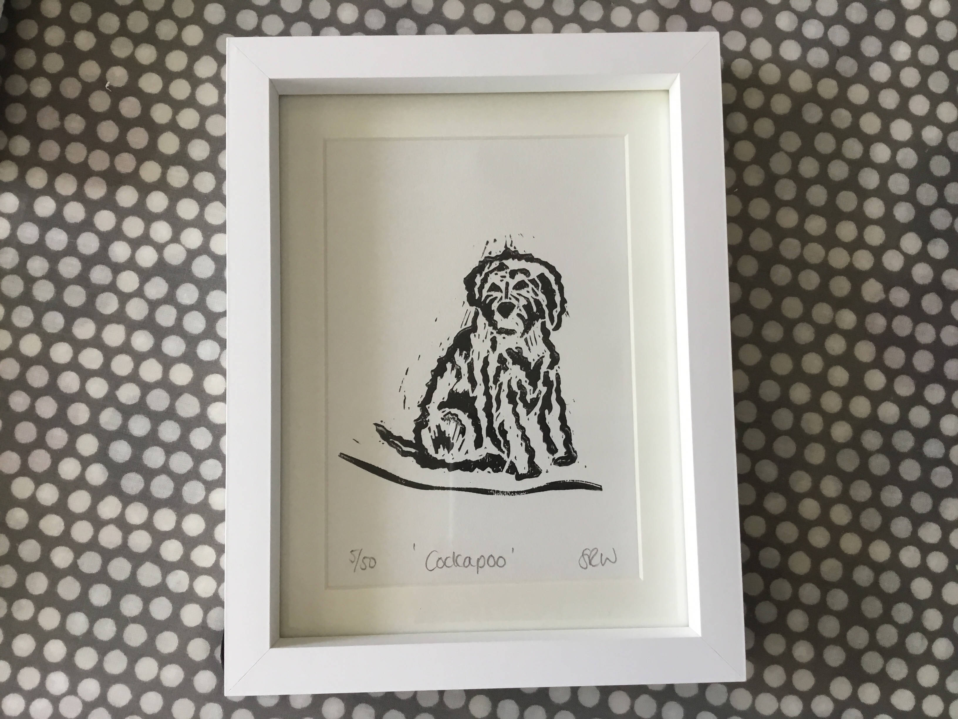 Cockapoo Framed Lino Cut Print