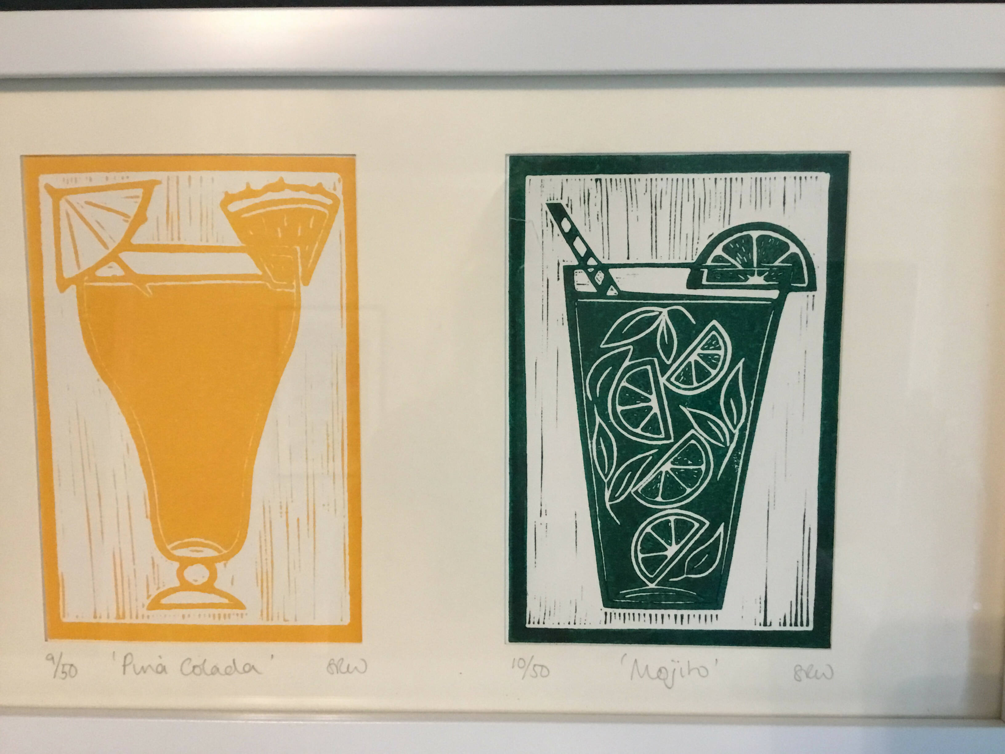 A Time for Cocktails Framed Lino Cut Print