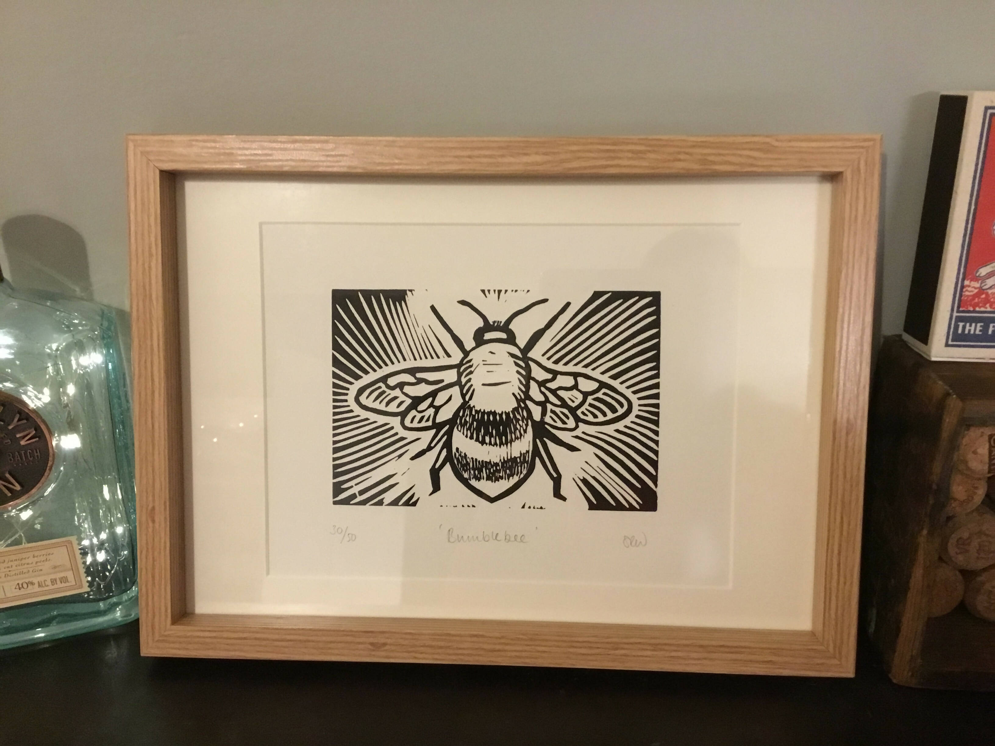 Bumblebee Framed Lino Cut Print