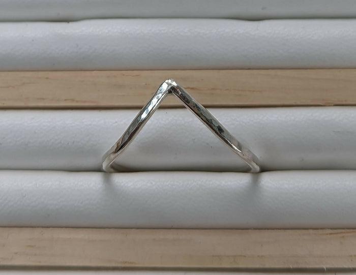 Sterling silver hammered wishbone stacking ring - Handmade