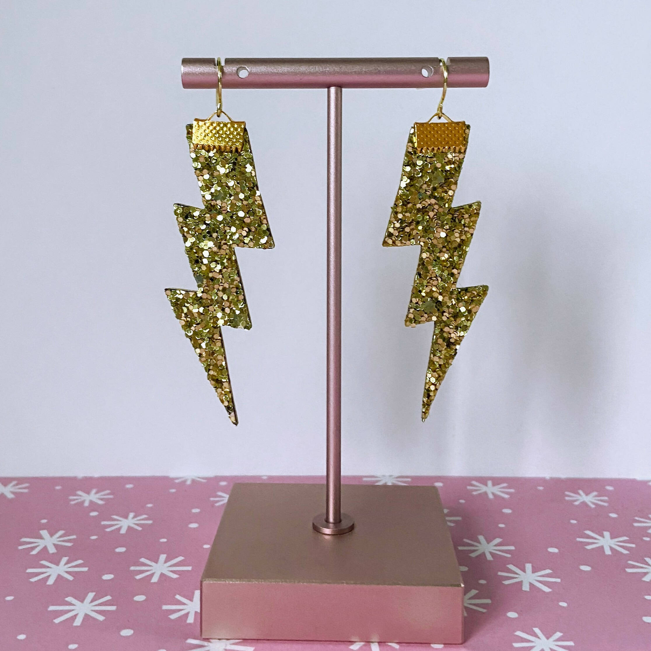 Flash Lightning Bolt Earrings in Matt Gold Glitter
