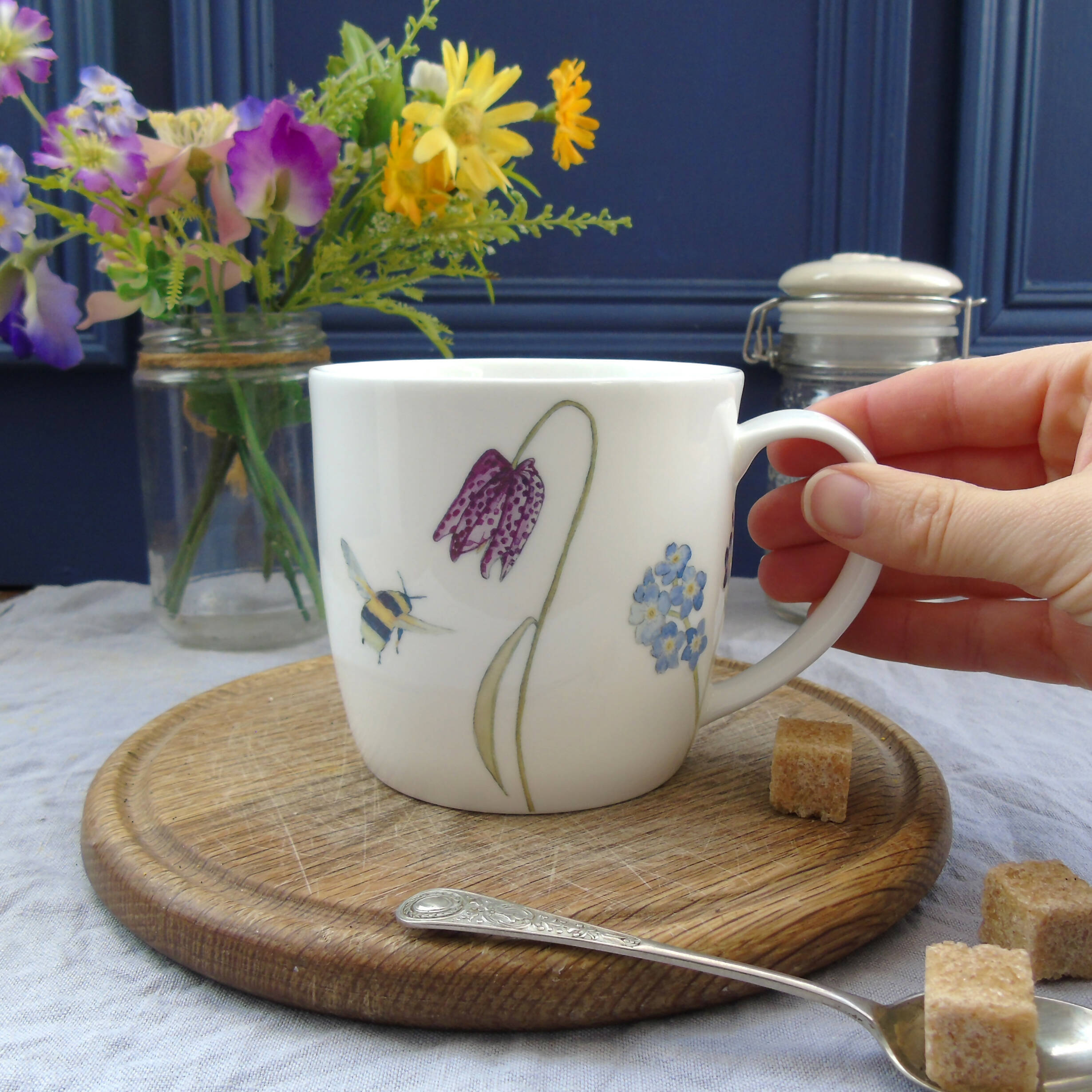 Fine Bone China Spring Flower and Bee Mug