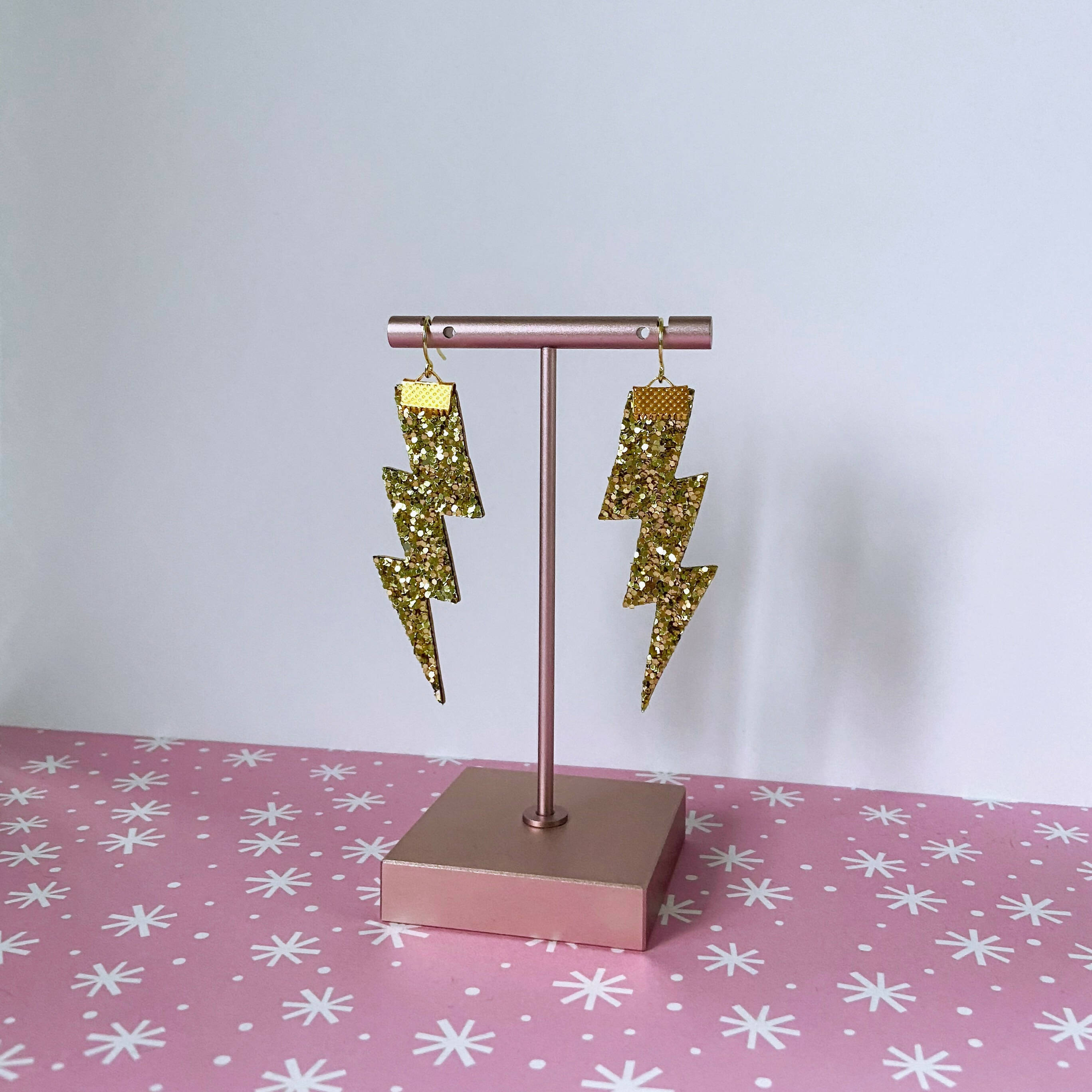 Flash Lightning Bolt Earrings in Matt Gold Glitter