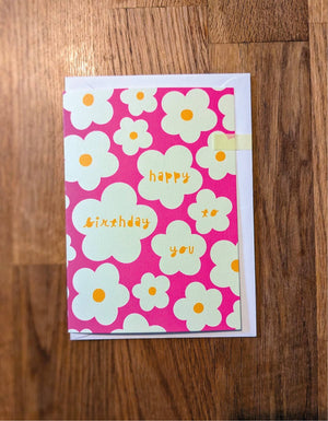 Happy Birthday Floral design card - pink