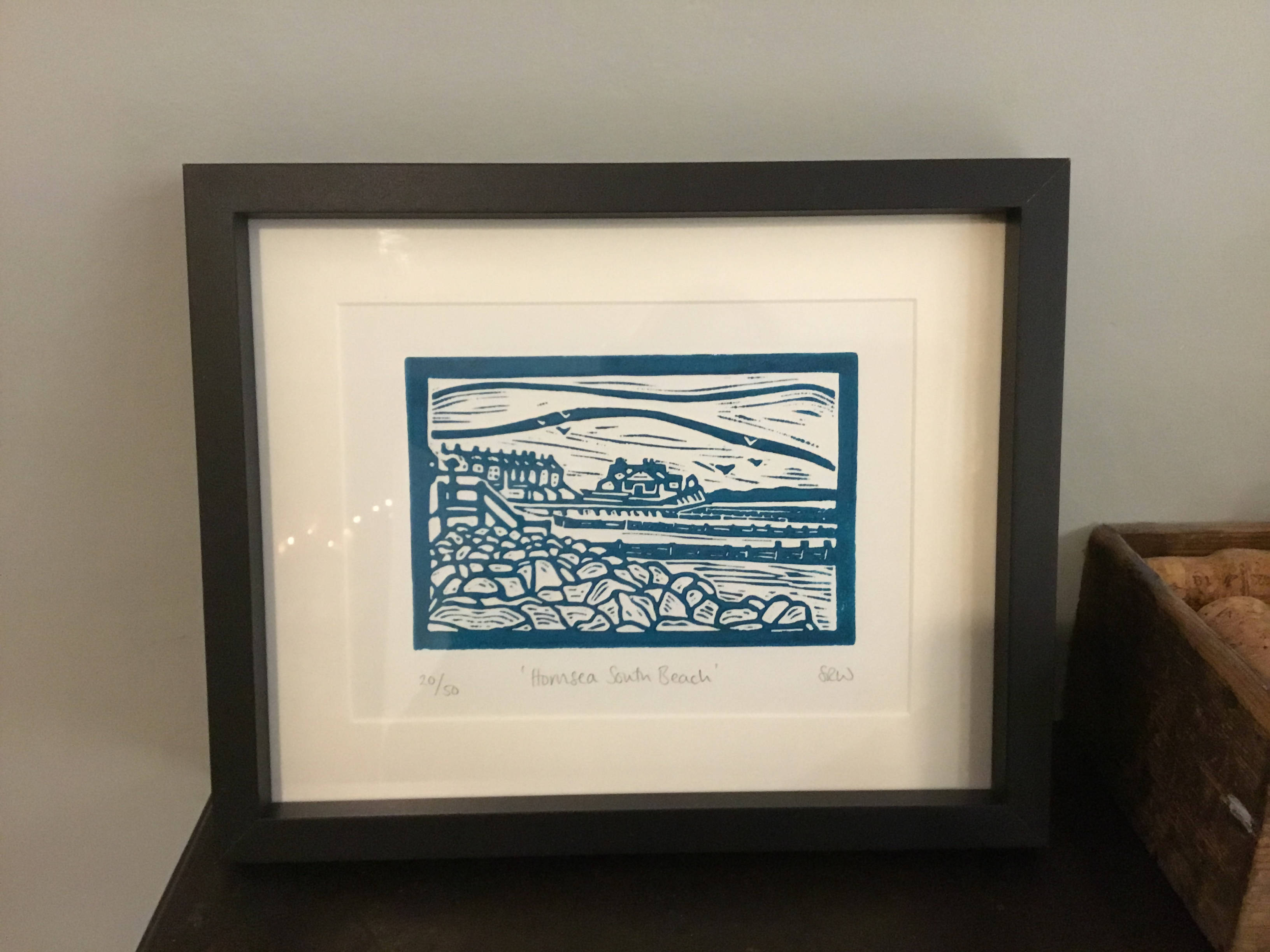 Hornsea Beach Framed Lino Cut Print