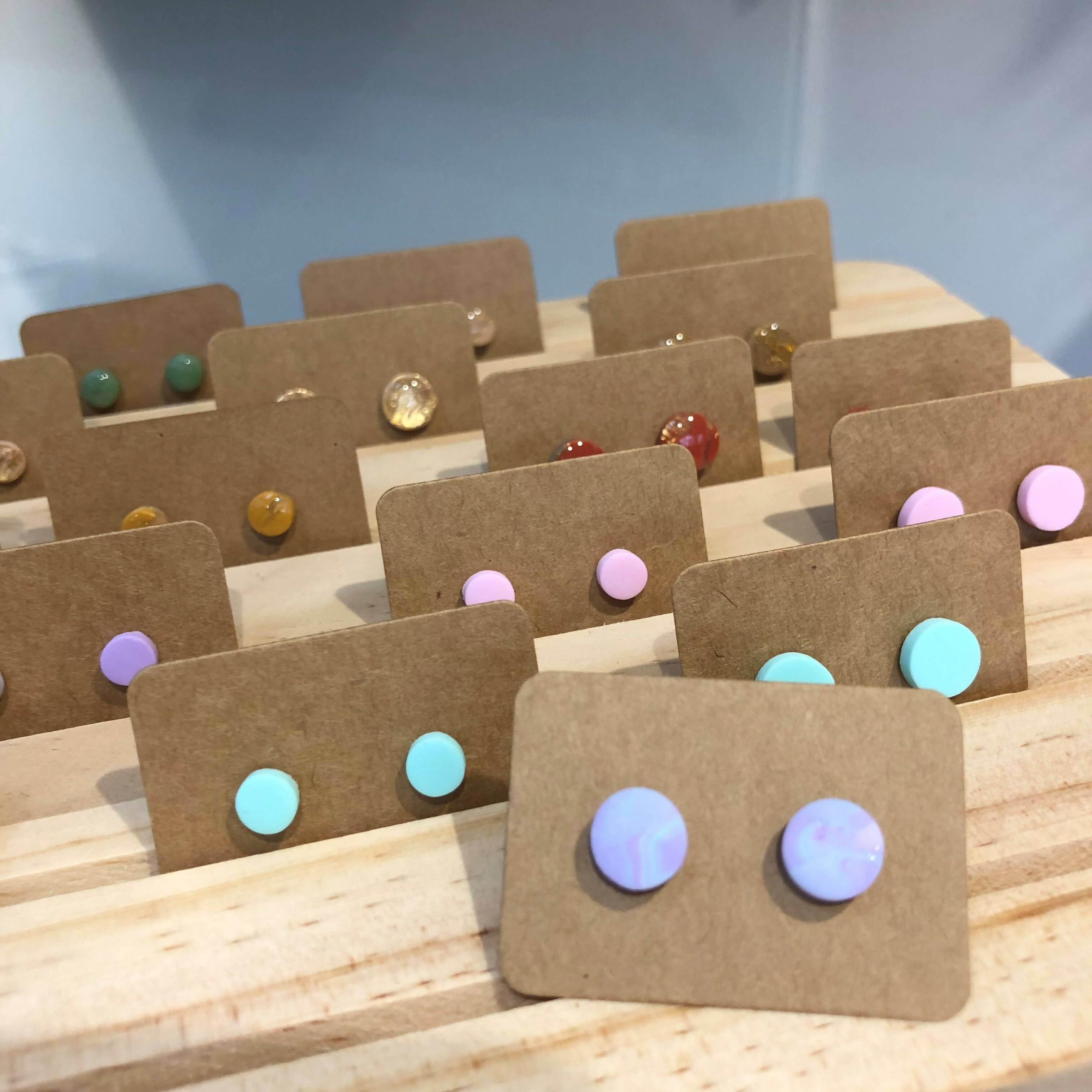Pastel Collection; Dot Stud Polymer Clay Earrings: Medium