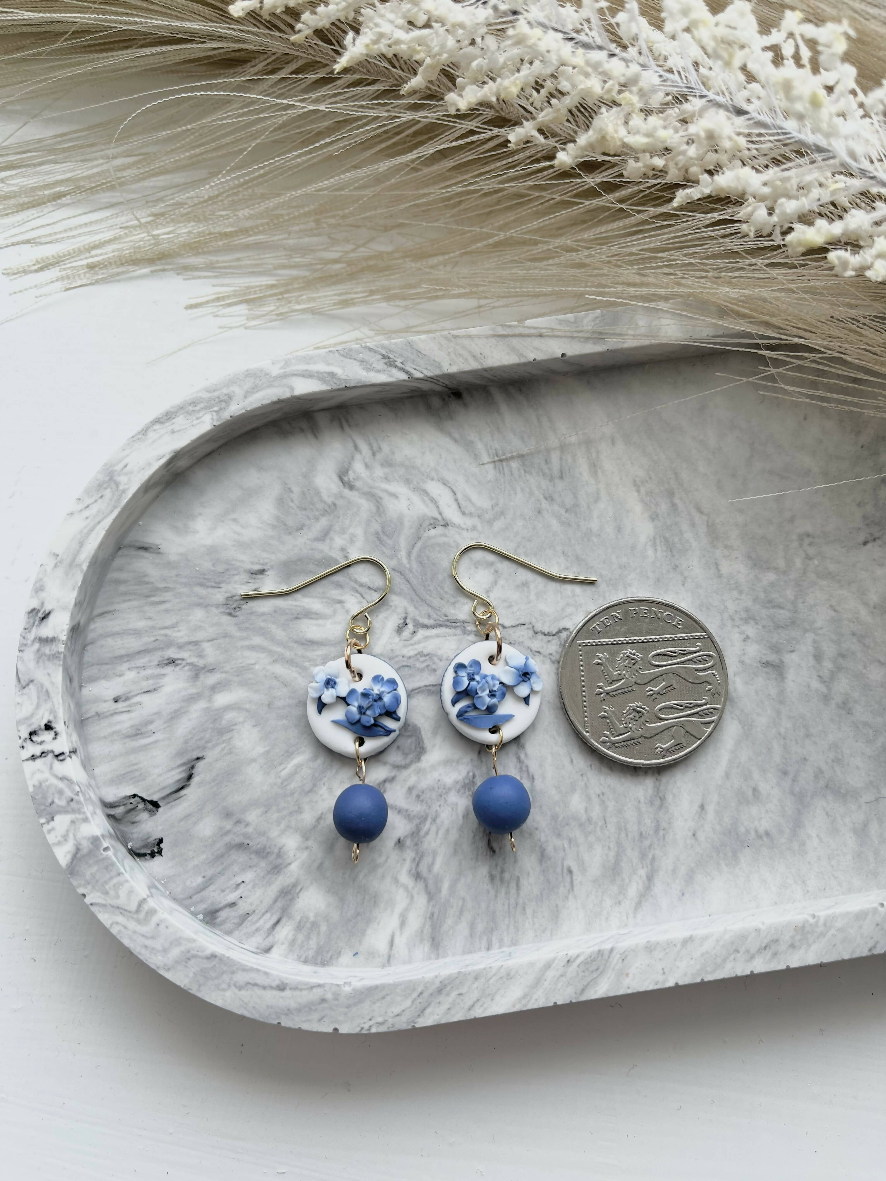 Blue China No. 5 - Handmade Polymer Clay Earrings