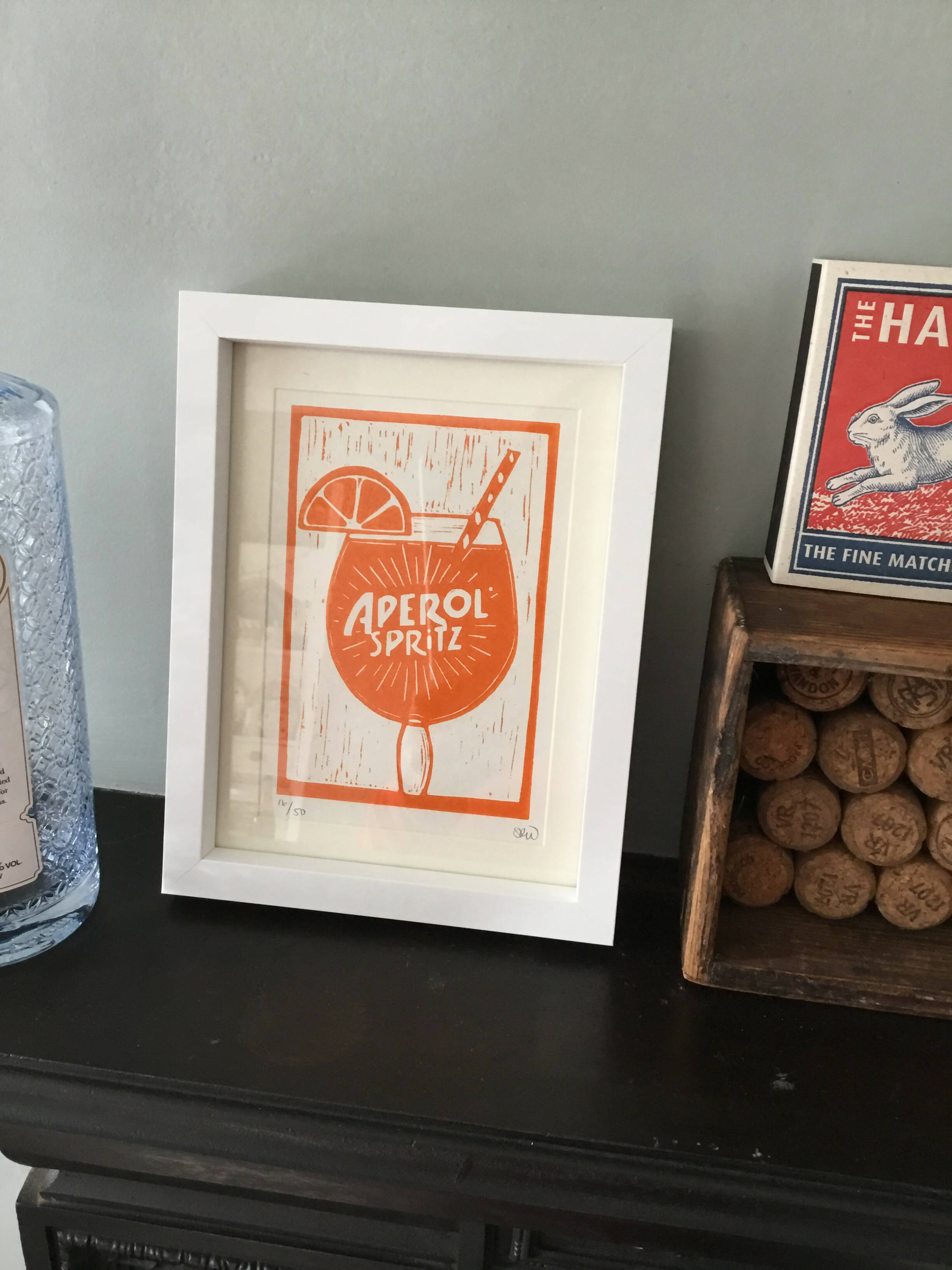 Aperol Drink Framed Lino Cut Print