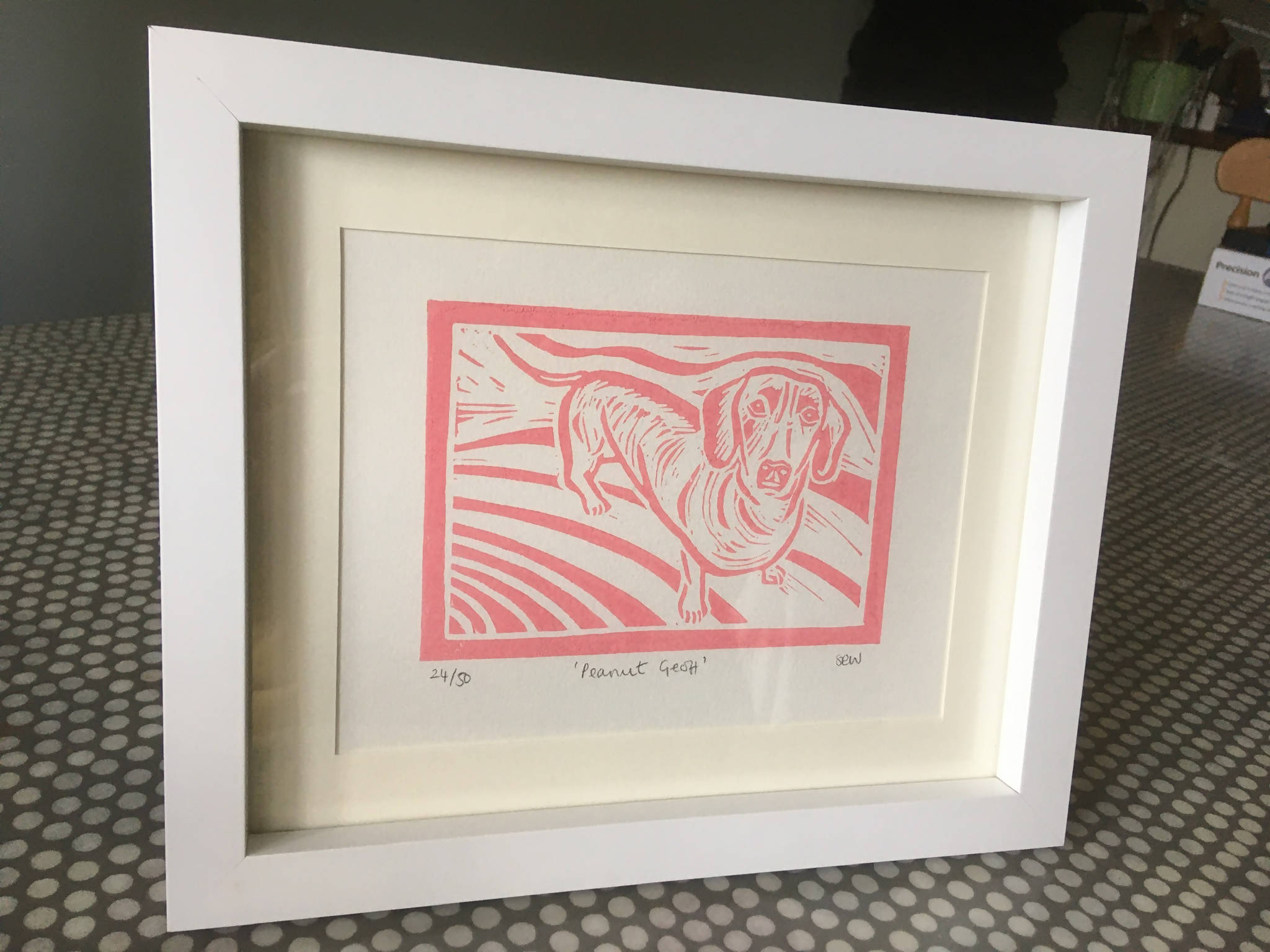 Sausage Dog Framed Lino Cut Print