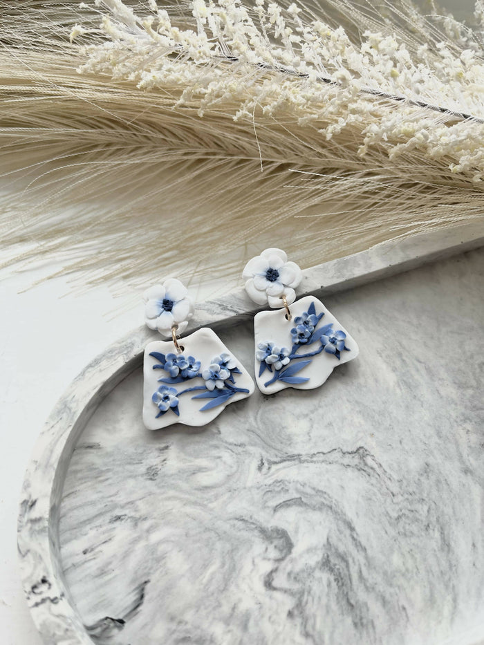 Blue China No. 3 - Handmade Polymer Clay Earrings